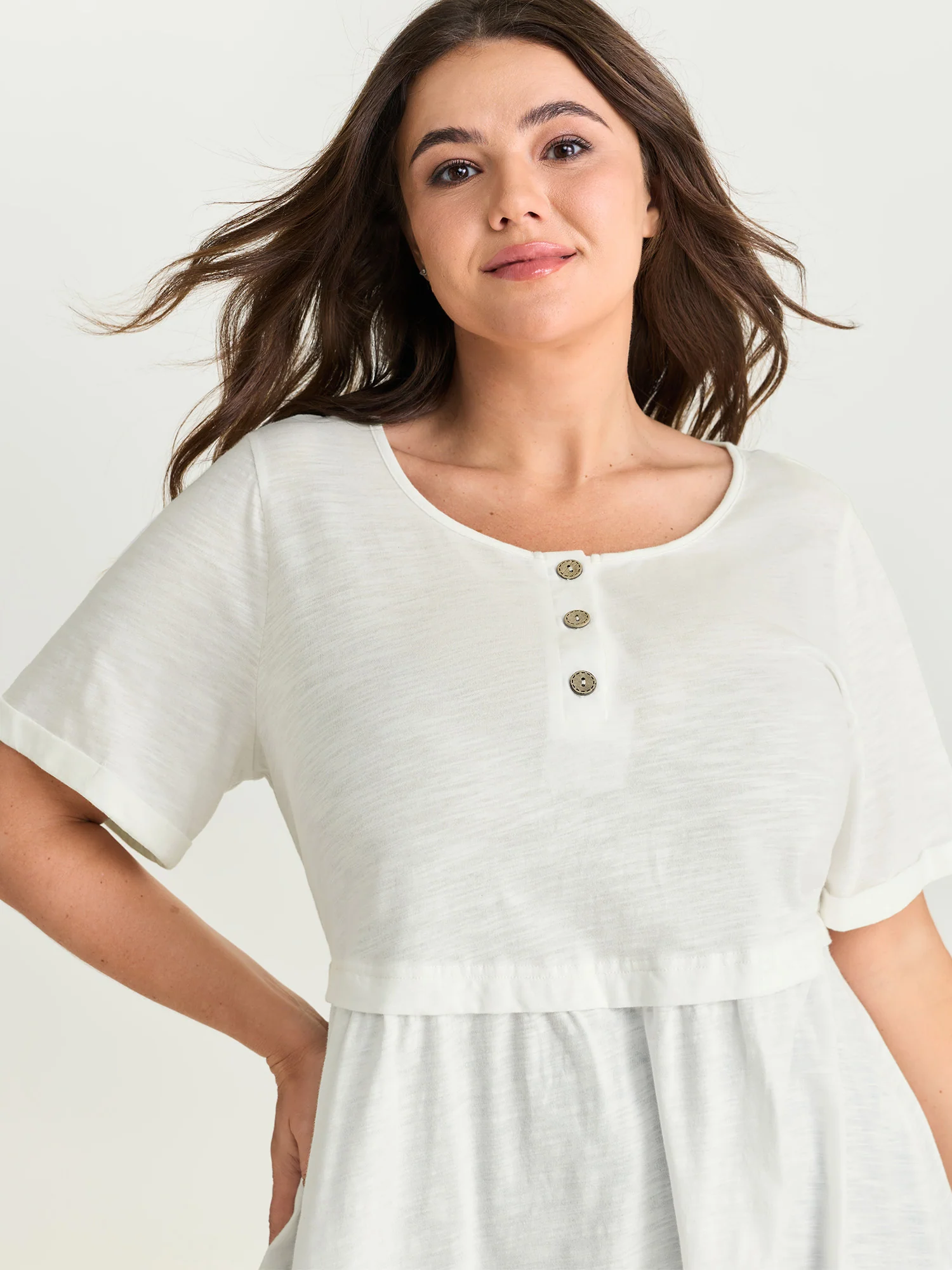Pure Cotton Half Button Placket T-Shirt - Image 2