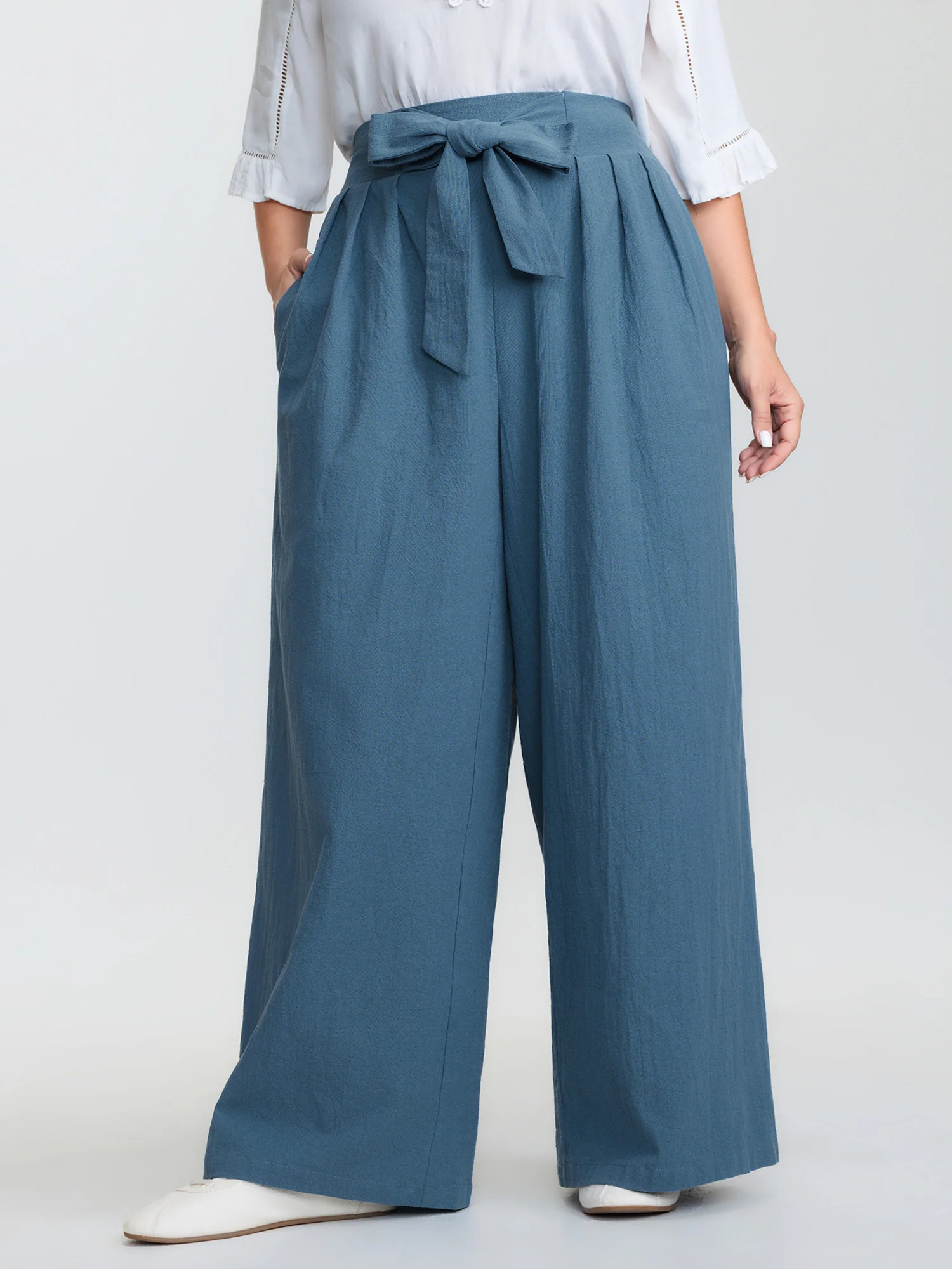 Pure Cotton Shirred Wide-Waistband Pants