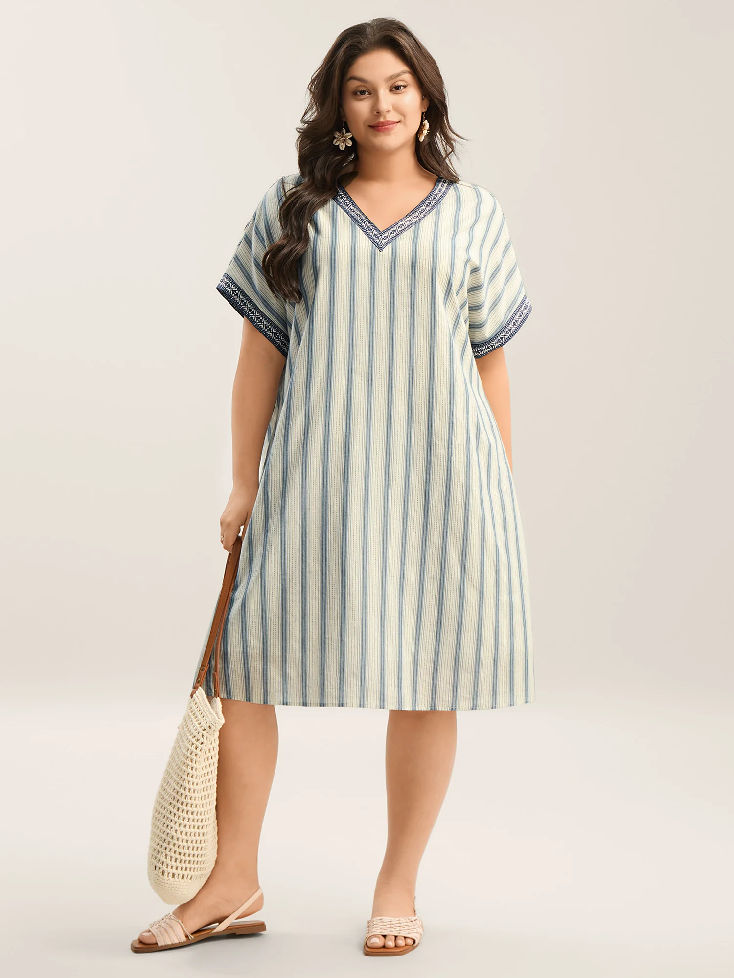 Pure Cotton Stripe Print Pockets Mini Dress