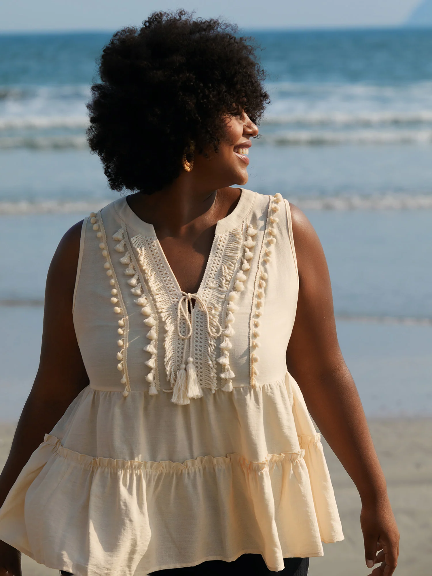 Pure Textured Tassels Tiered Tank Top