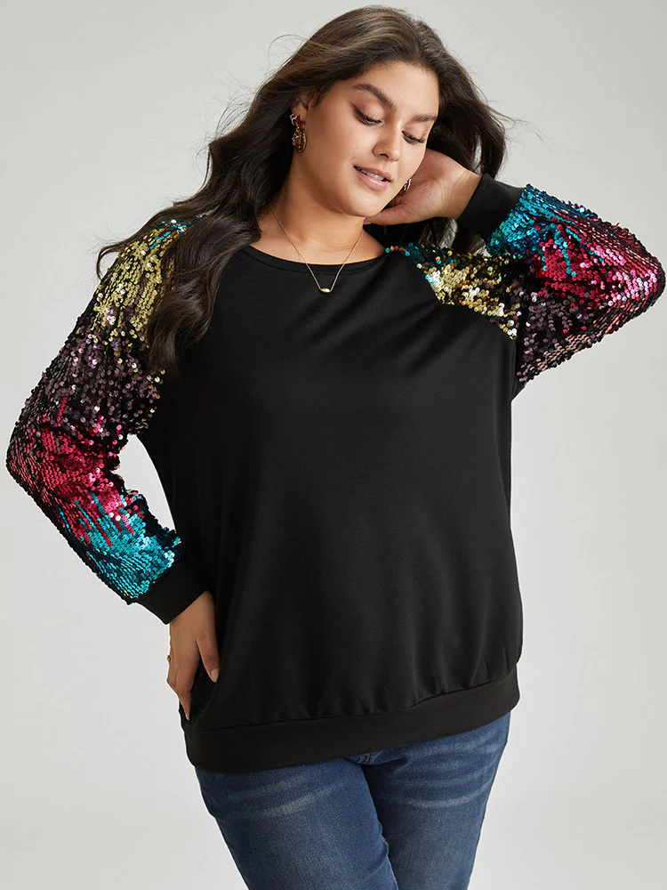 Rainbow Sequin Patchwork Raglan Sleeve Sweatshirt
