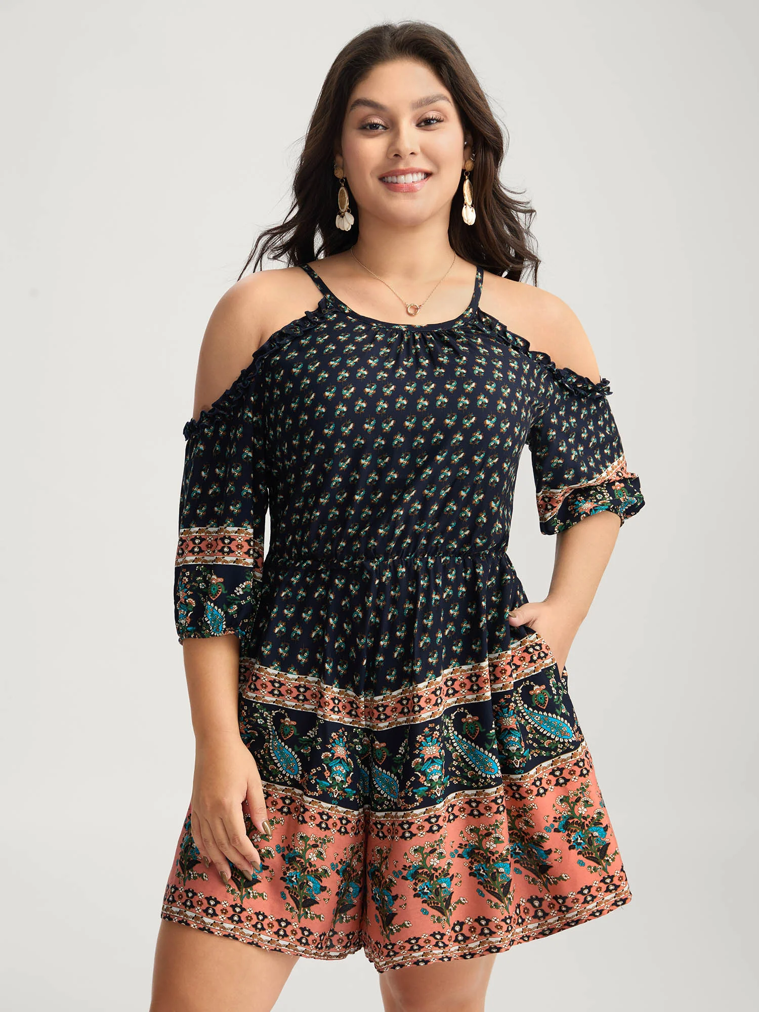 Rayon Off-Shoulder Stretchy Boho Romper