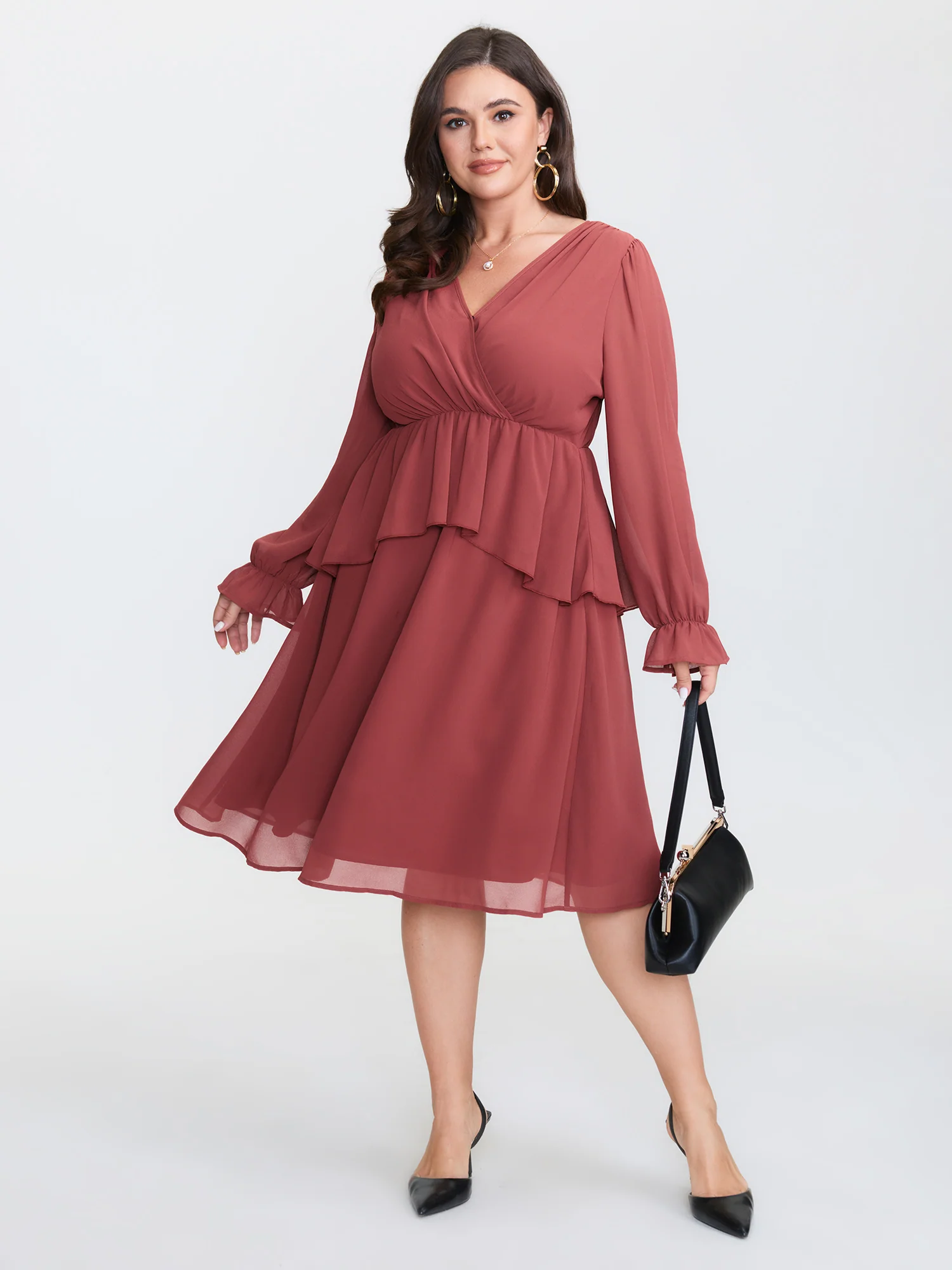 Sheer Stretchy Waist Layered Midi Dress