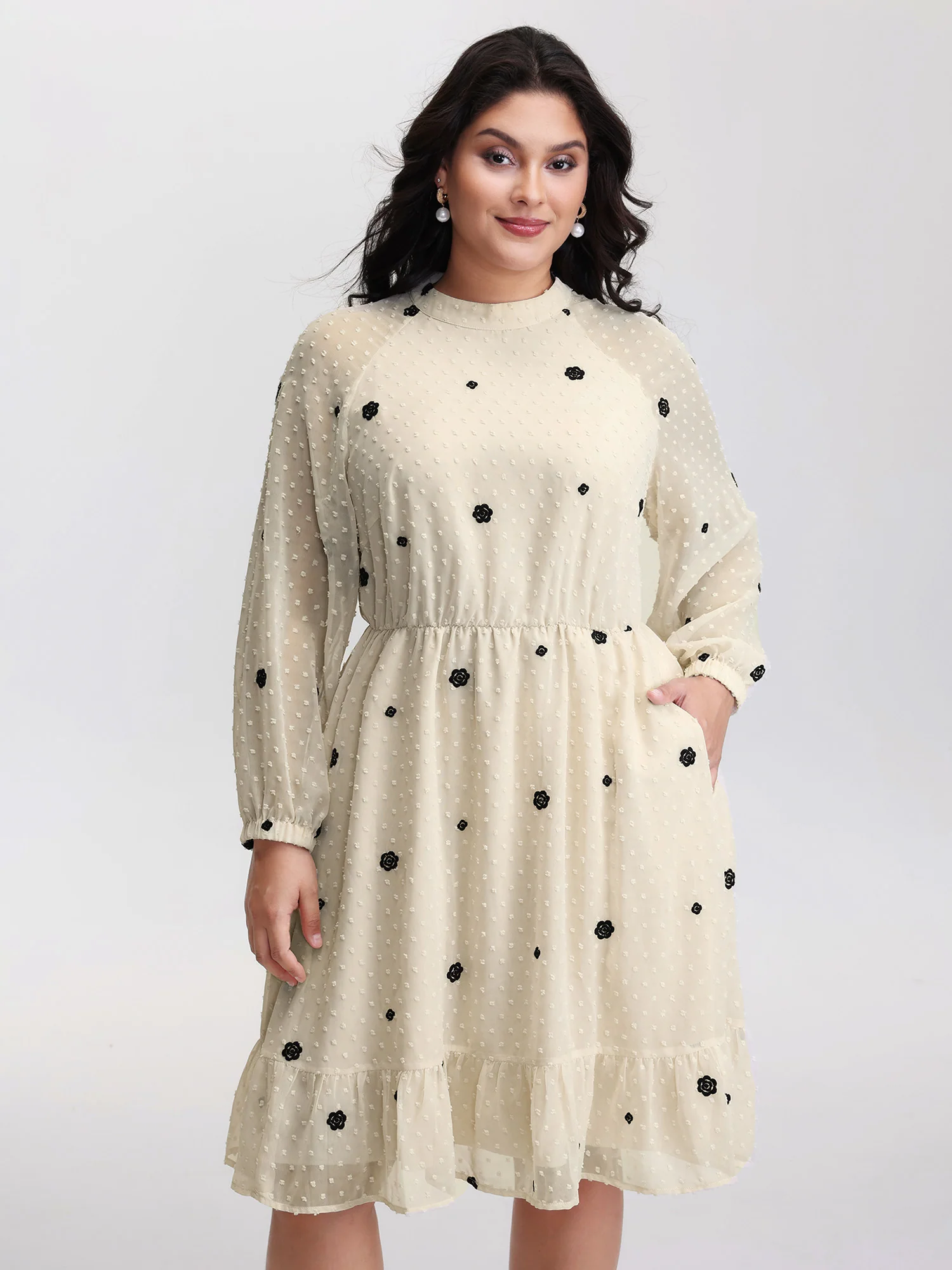 Sheer Textured Ruffled Hem Midi Dress