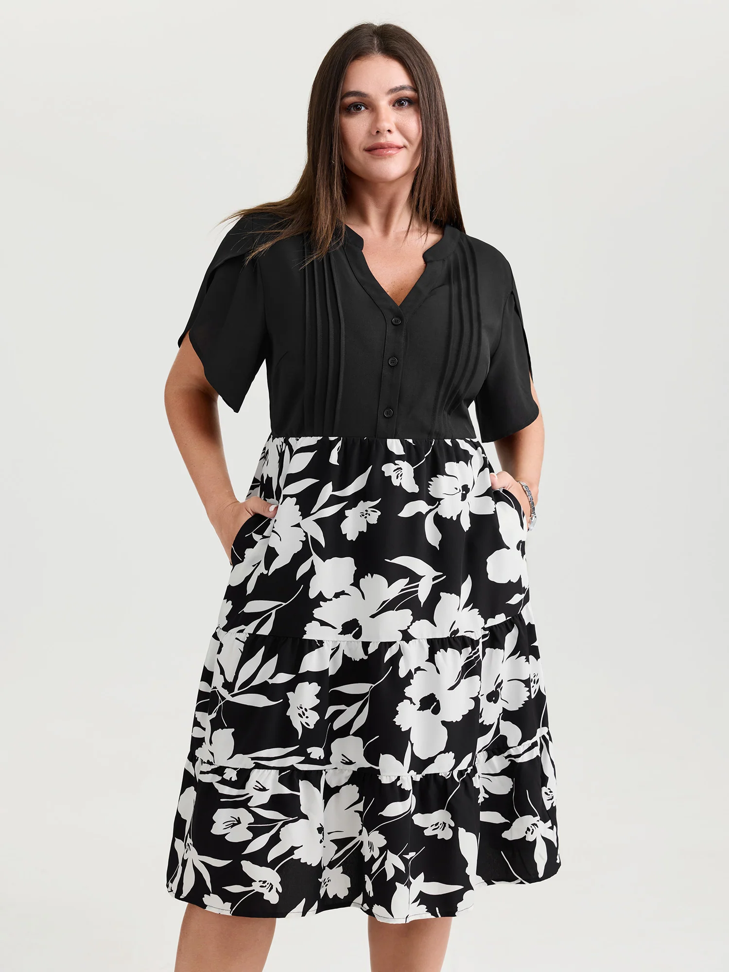 Silhouette Flower Color Contrast Mini Dress