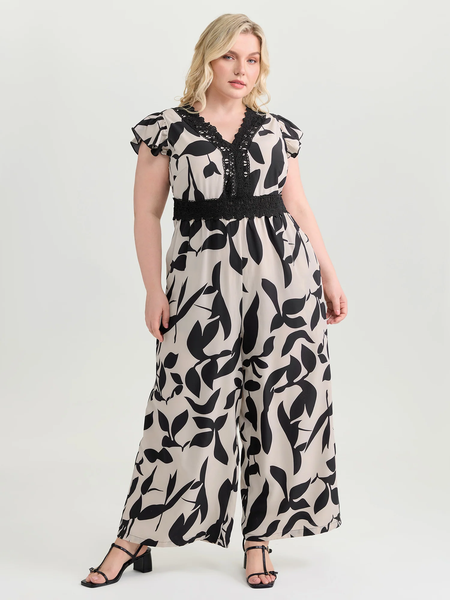 Silhouette Flower Lace Waist-Defining Jumpsuit