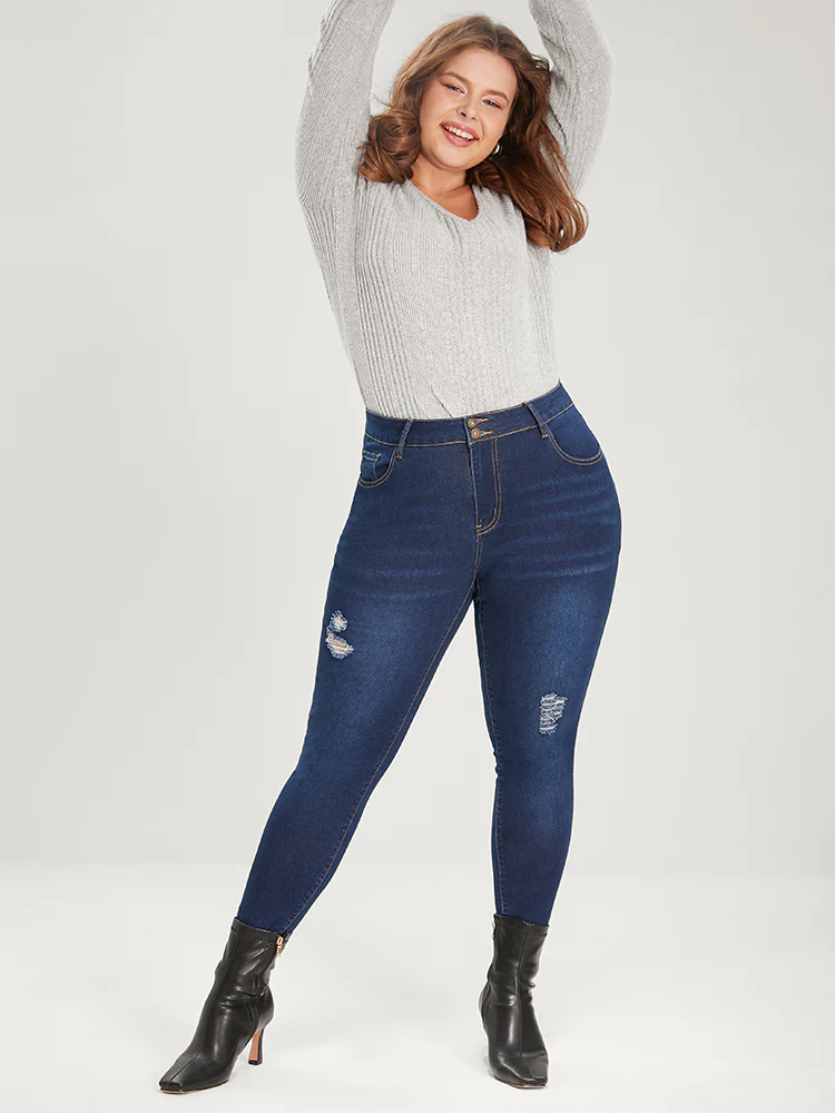 Skinny Extremely Stretchy High Rise Dark Wash Distressed Jeans