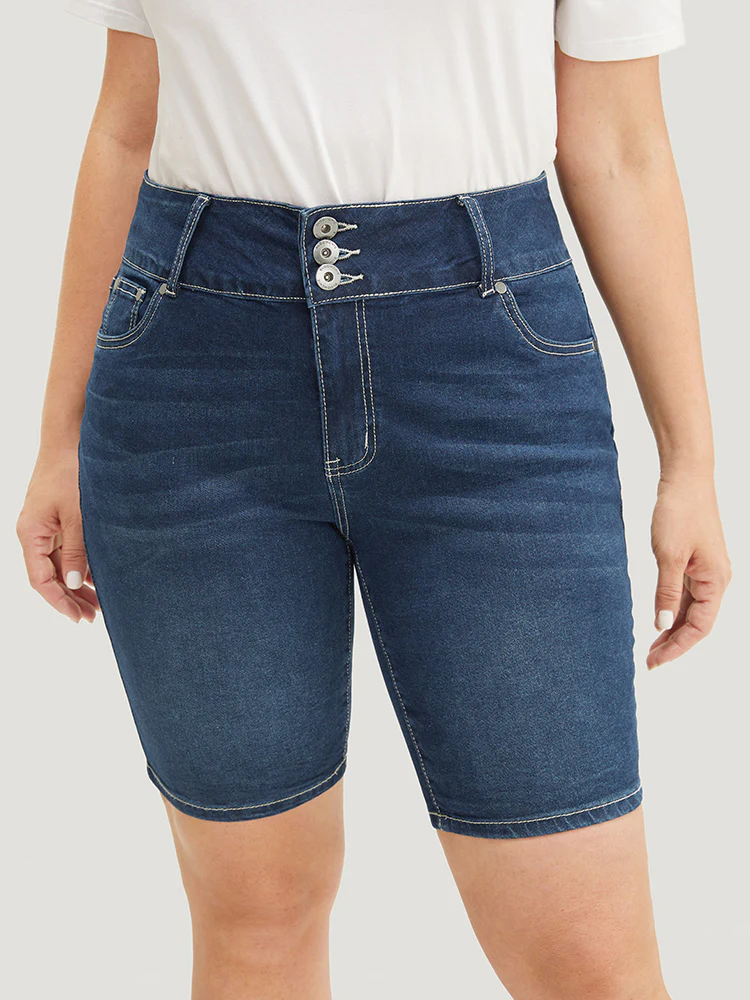 Slightly Stretchy High Rise Black Wash Denim Shorts