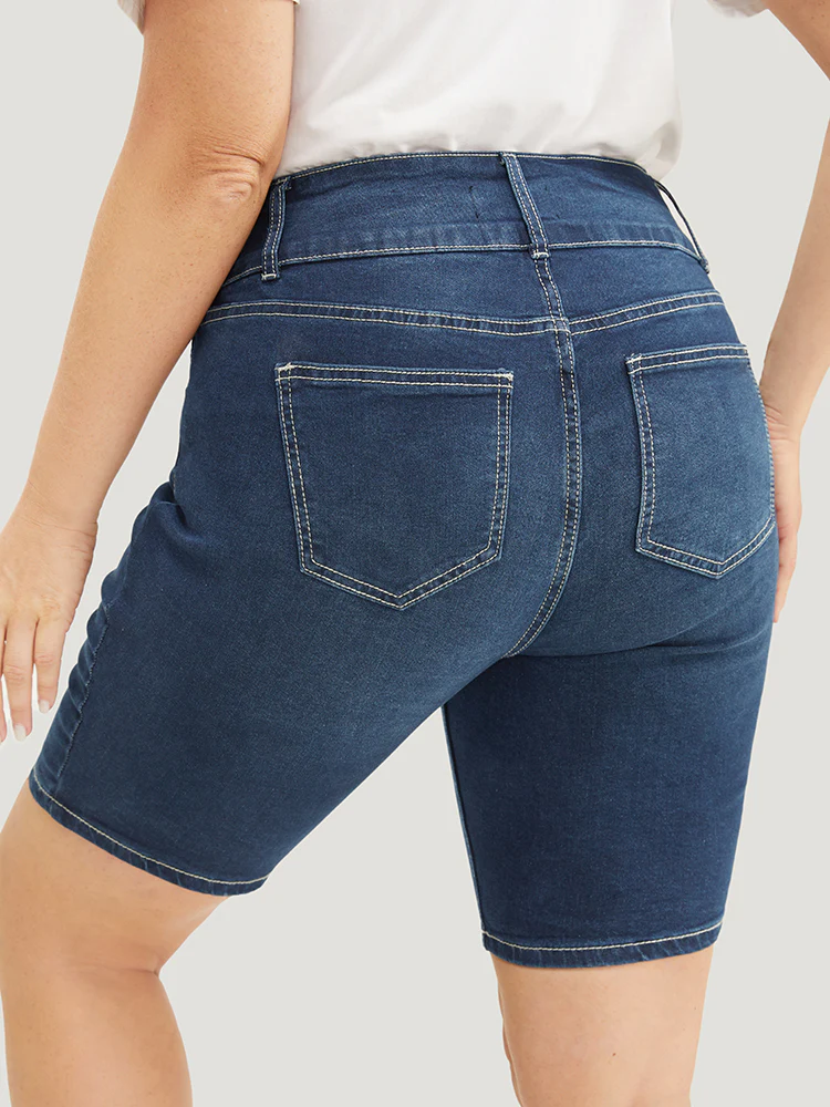 Slightly Stretchy High Rise Black Wash Denim Shorts - Image 6