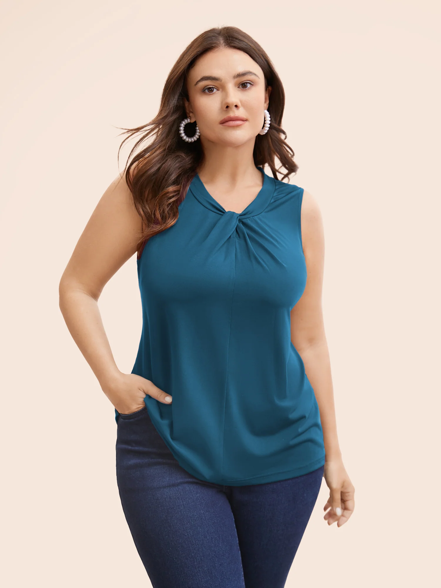 Solid Asymmetrical Neck Twist Front Tank Top - Image 8