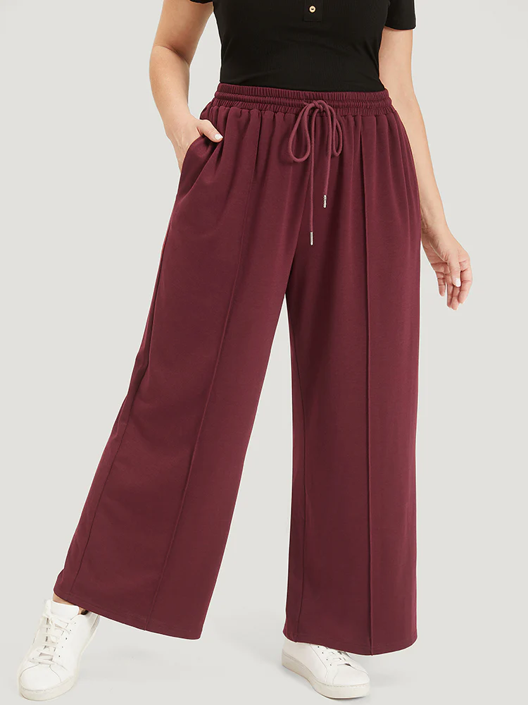 Solid Drawstring Pocket Loose Sweatpants