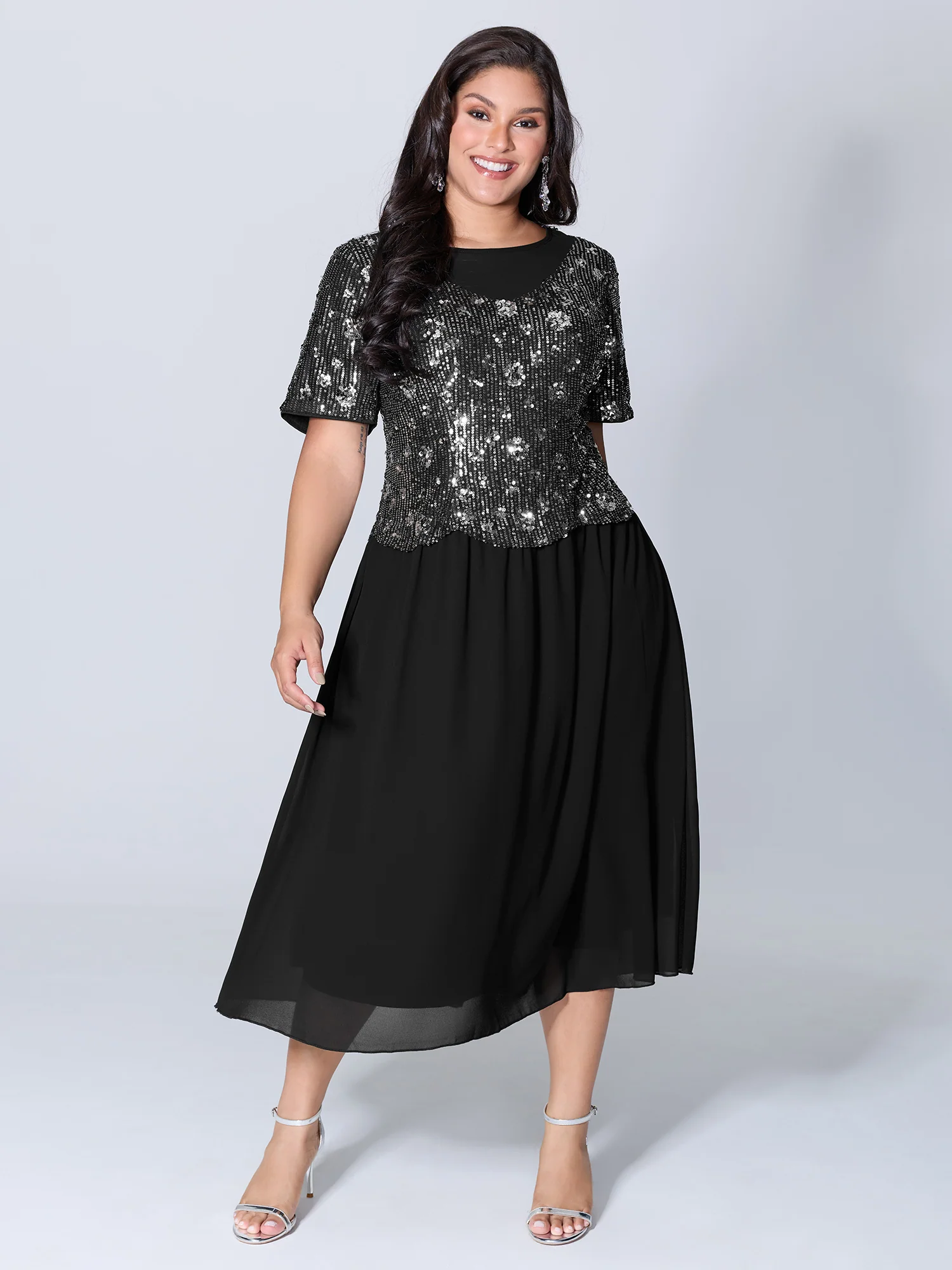 Sparkly 2-In-1 Color Contrast Midi Dress
