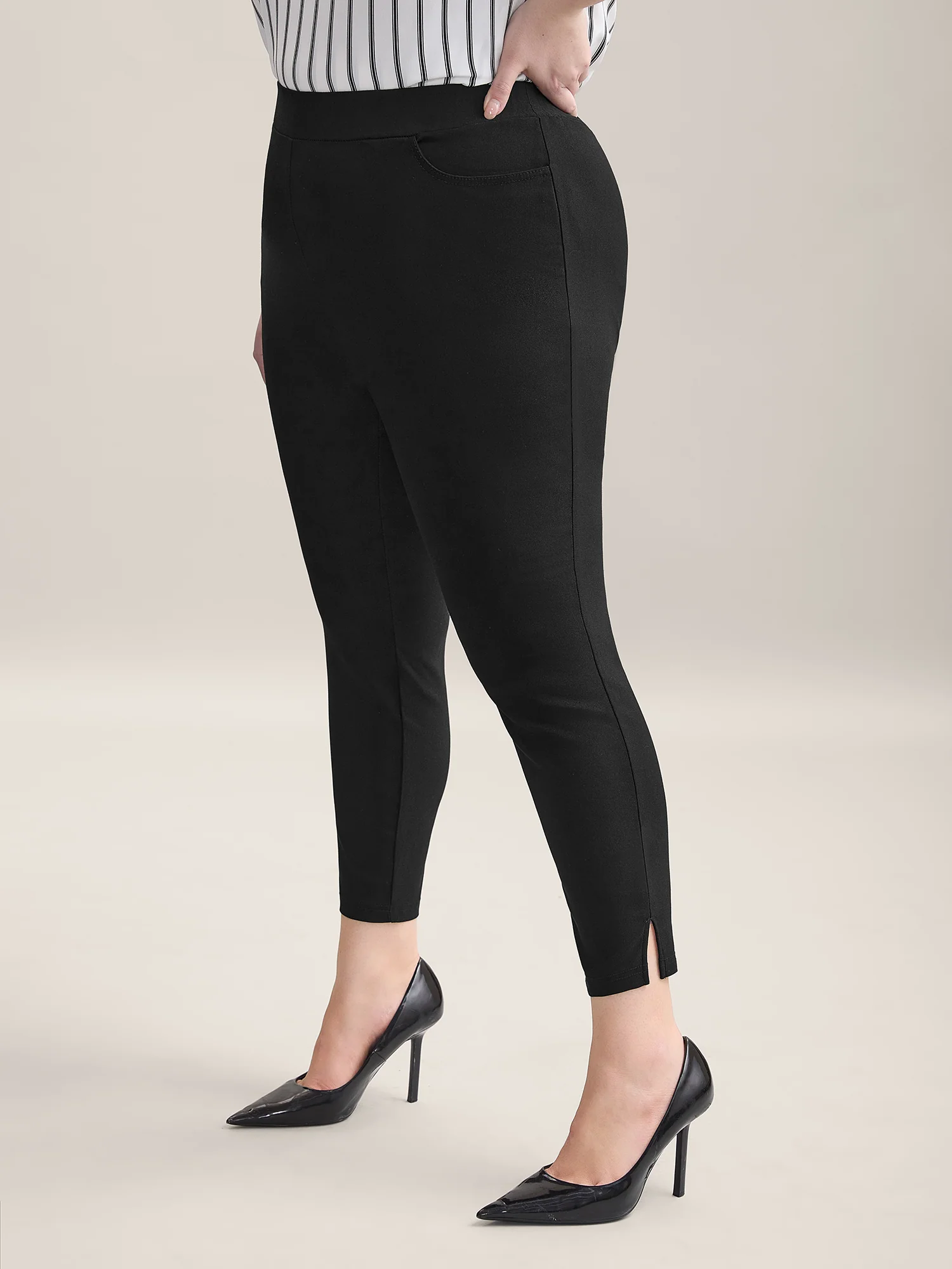 Stretch Split Hem Pockets Skinny Pants