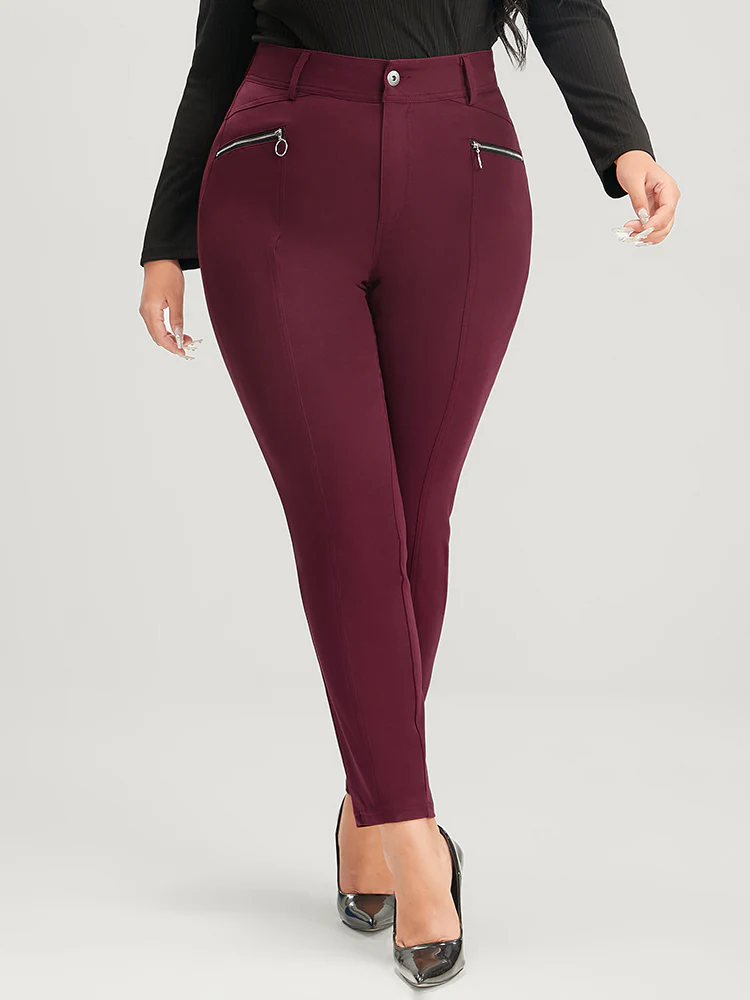 Straight Extremely Stretchy High Rise Color Wash Fake Zipper Pocket Jeans