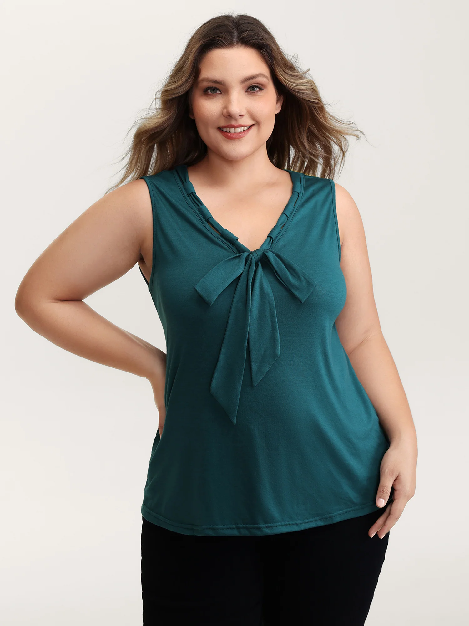 Supersoft Stretchy Bowknot Neckline Tank Top - Image 2