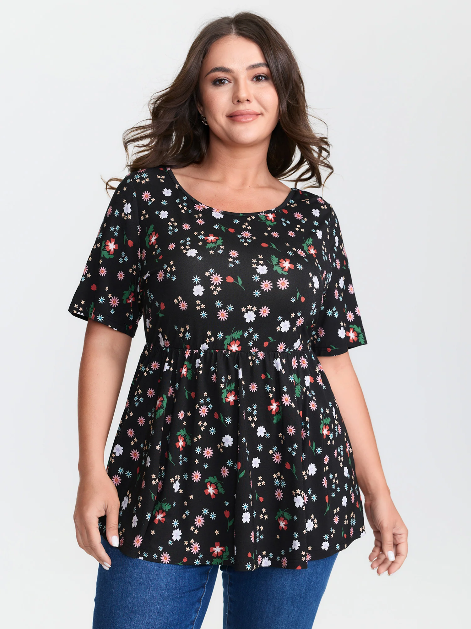 Stretchy Crisscross Back Floral Knit Top
