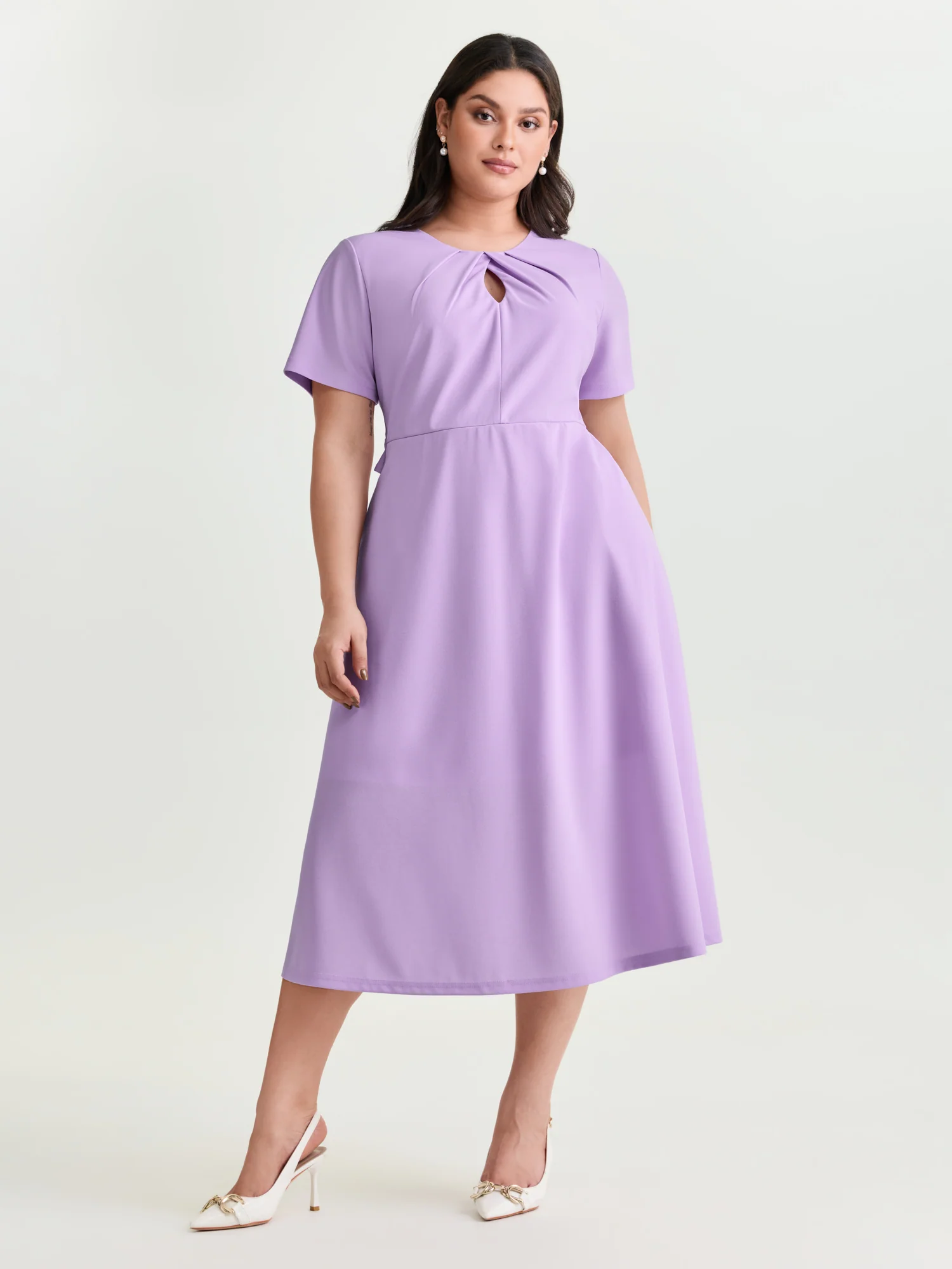 Stretchy Keyhole Neckline Fit And Flare Midi Dress
