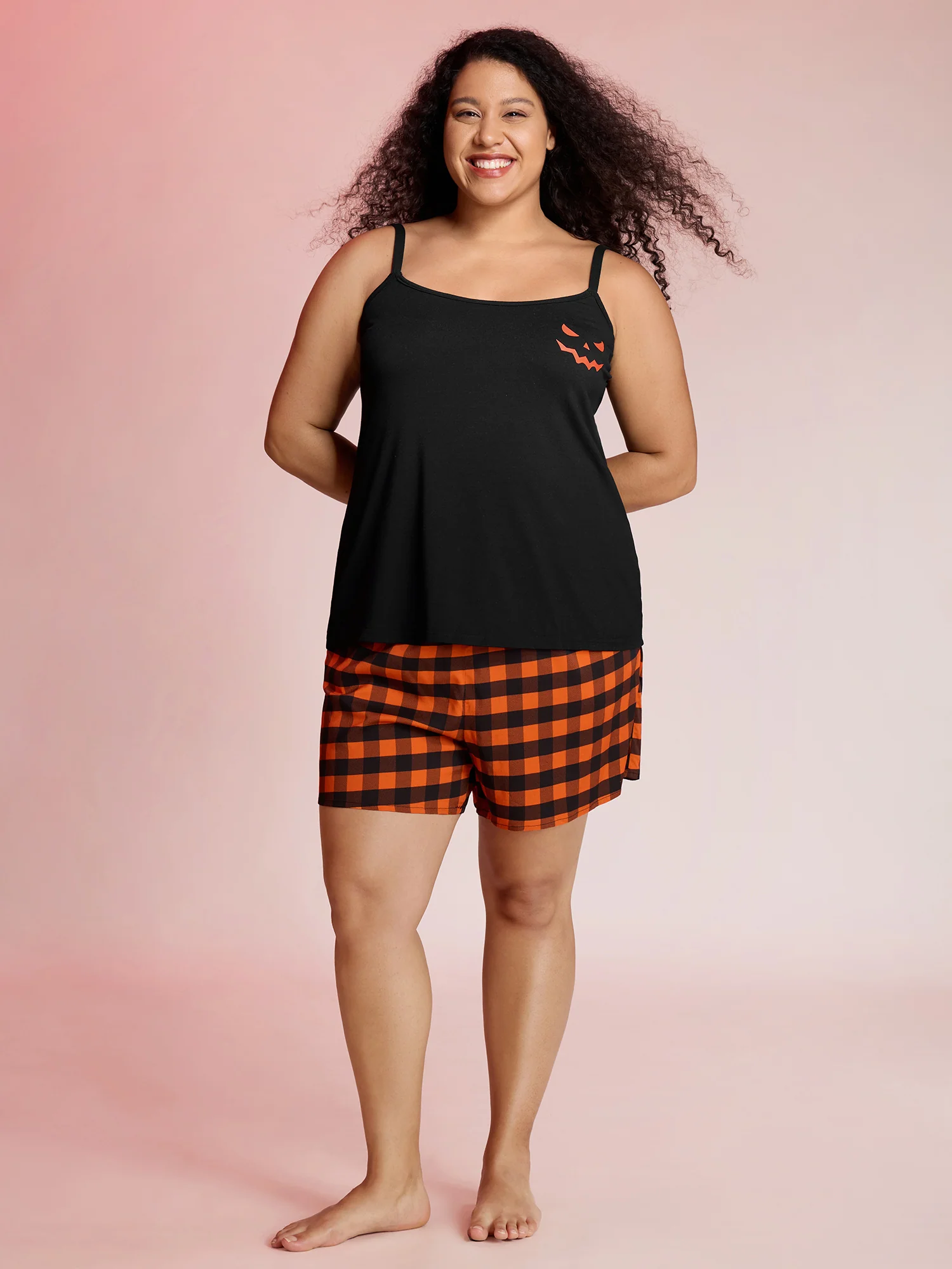 Stretchy Plaid Contrast Loungewear Set