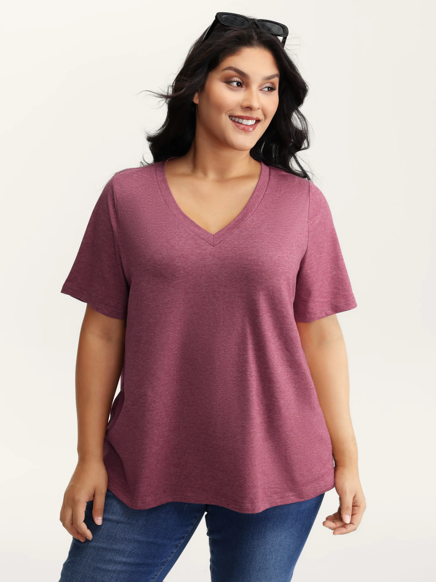 Stretchy Plain V-Neck T-Shirt