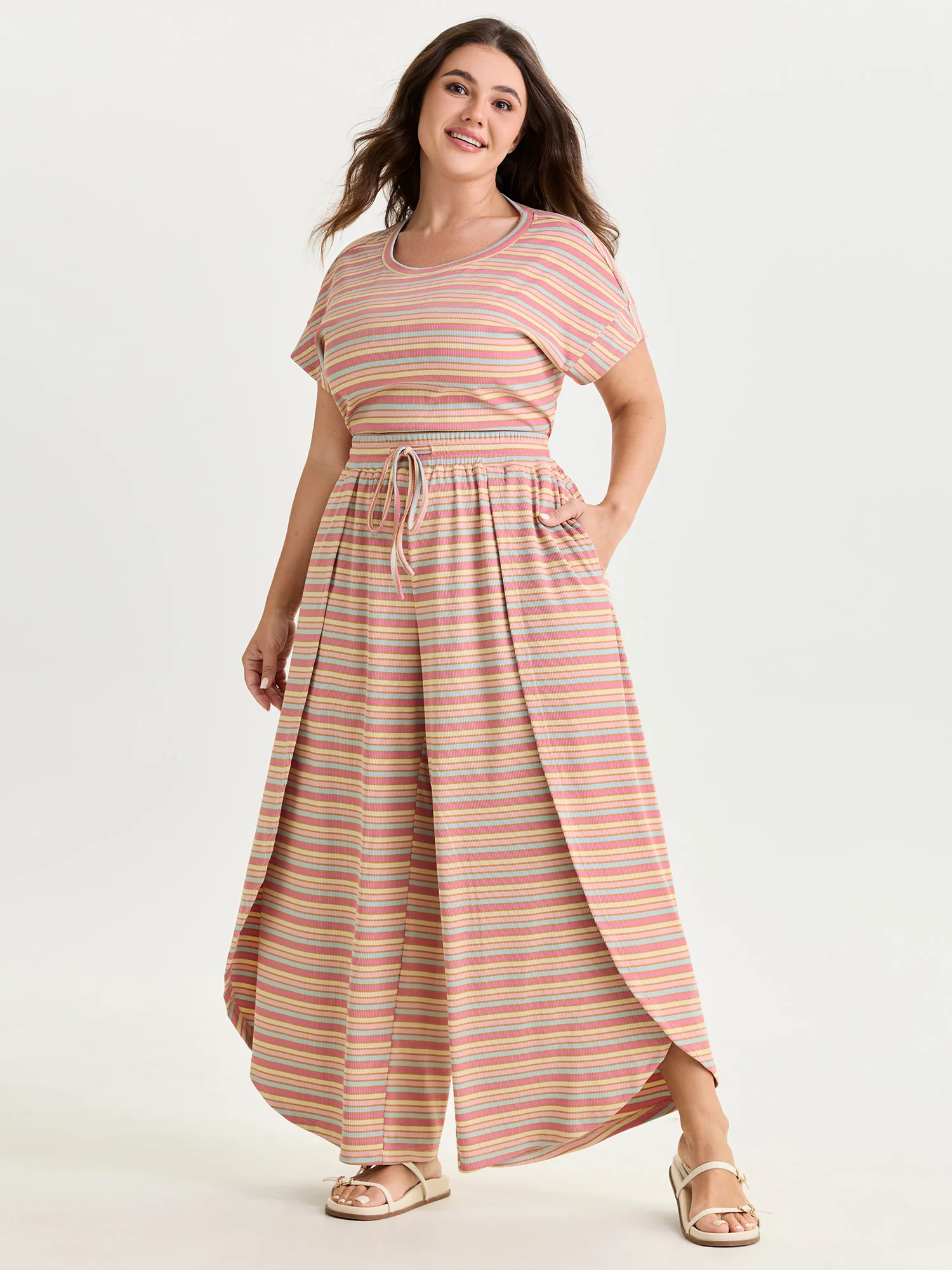 Stretchy Striped Petal Hem Pants