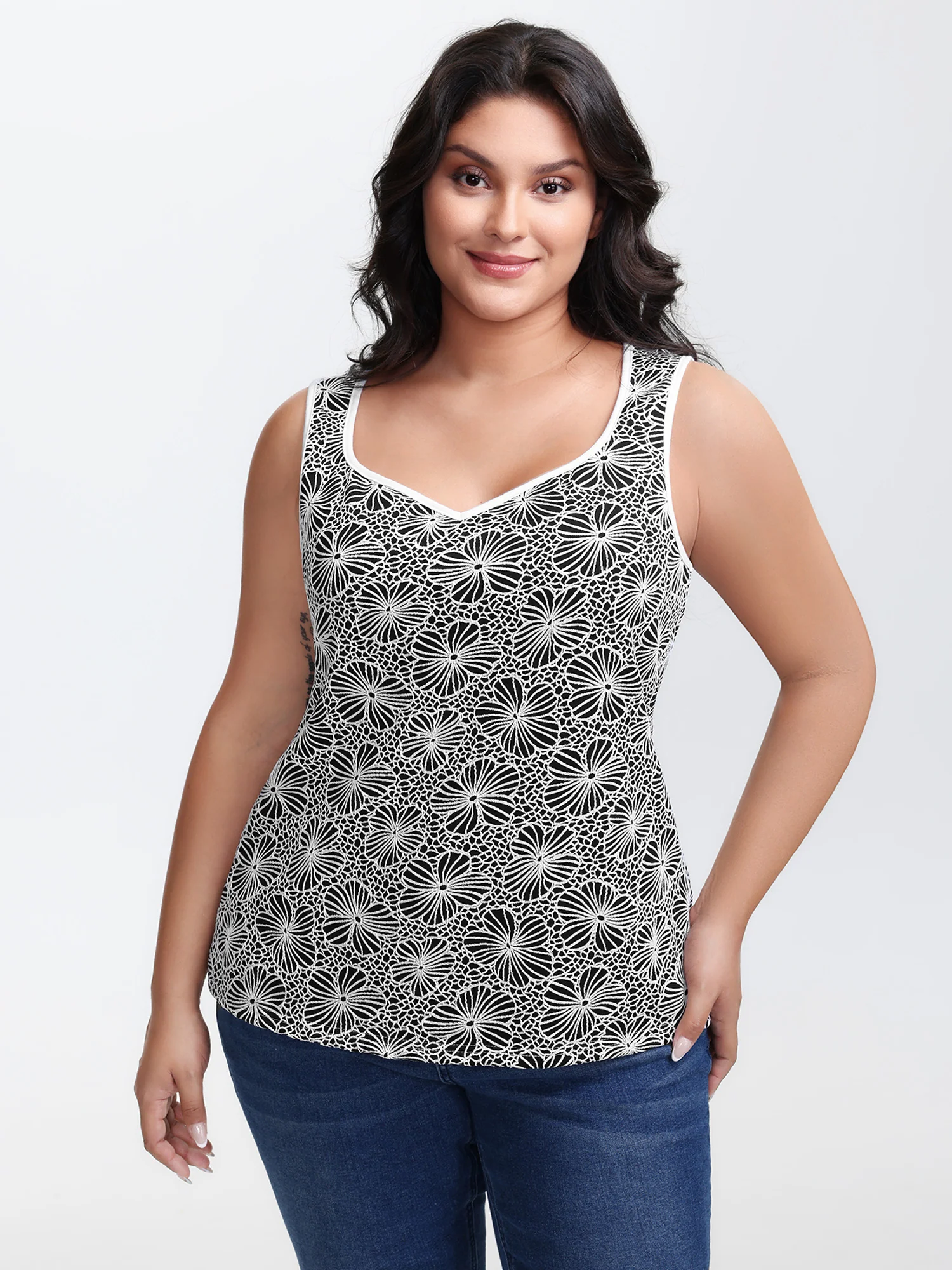 Stretchy Textured Two-Tone Jacquard Tank Top