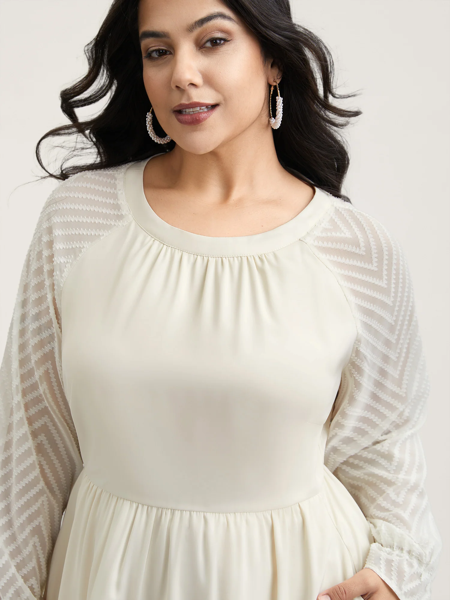Stretchy-Waist Pockets Plain Textured Midi Dress