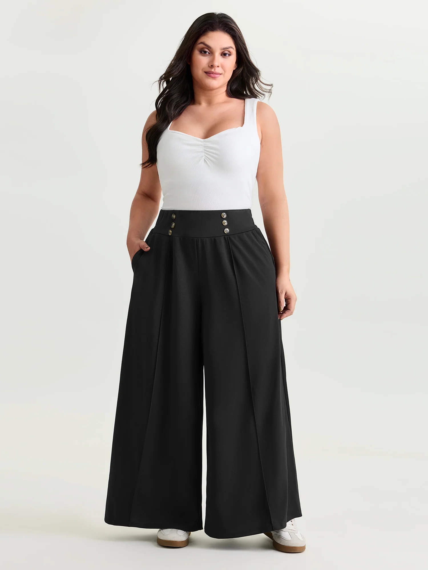 Stretchy Wide Waistband Wide-Leg Pants
