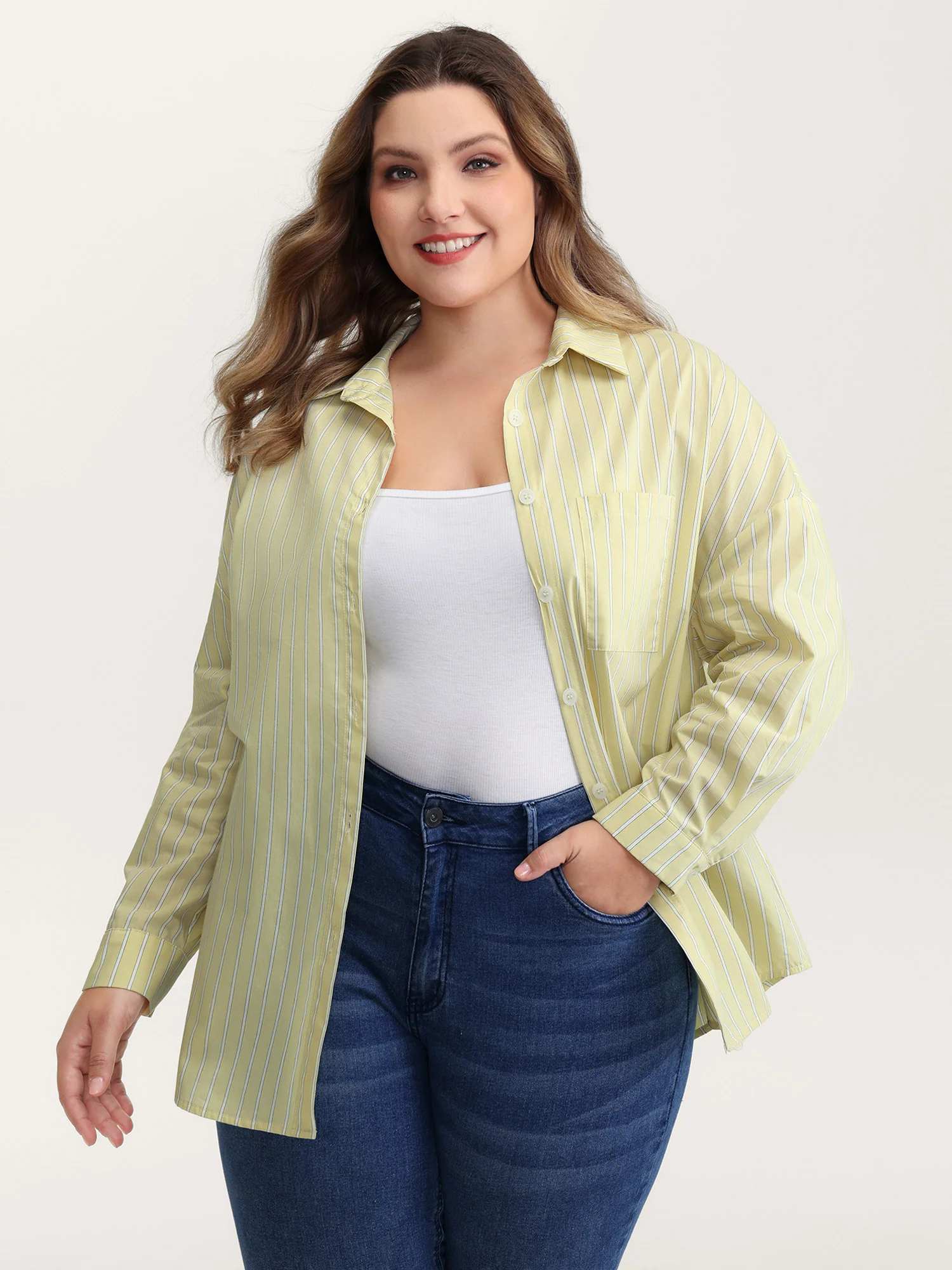 Stripe Button-Down Pocket Blouse
