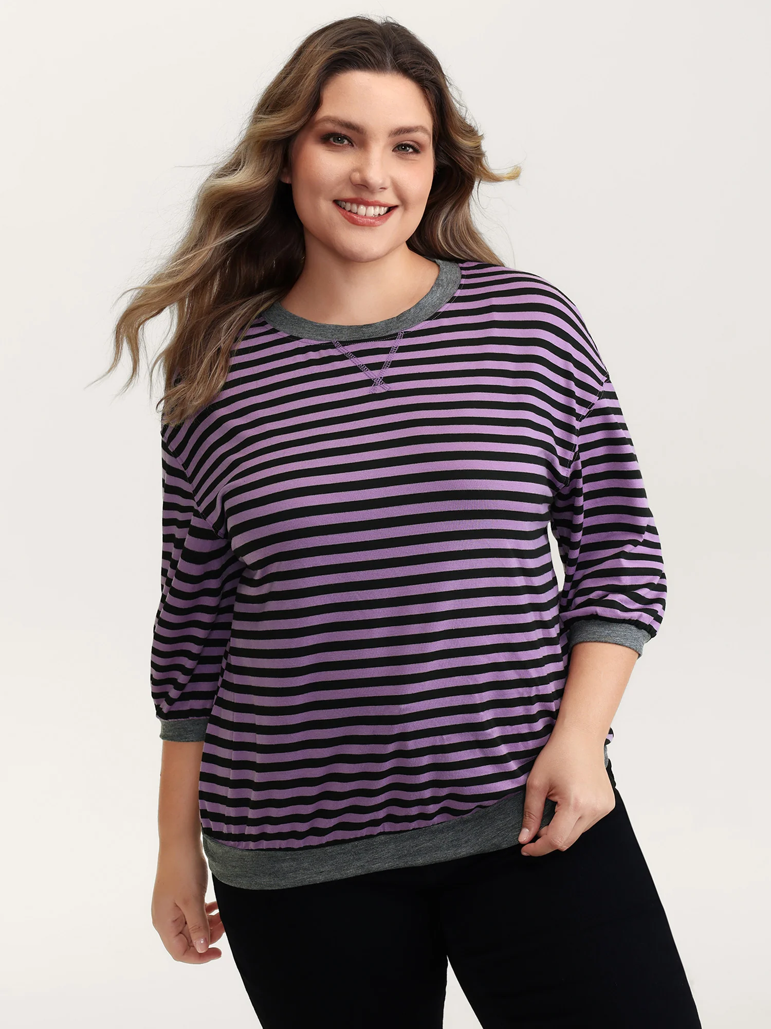 Stripe Color Contrast Stretchy T-Shirt