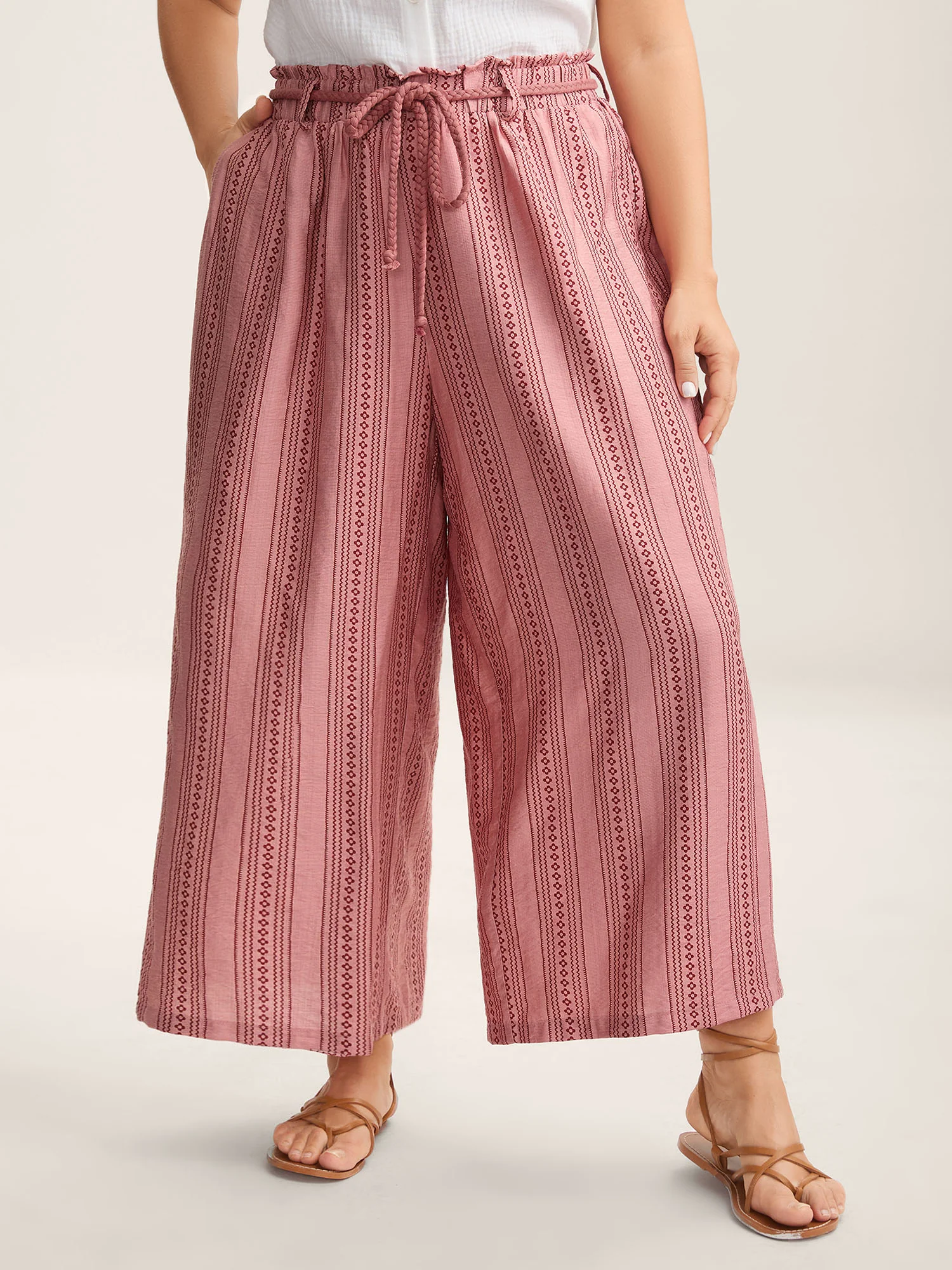 Stripe Print Drawstring Wide-Leg Pants
