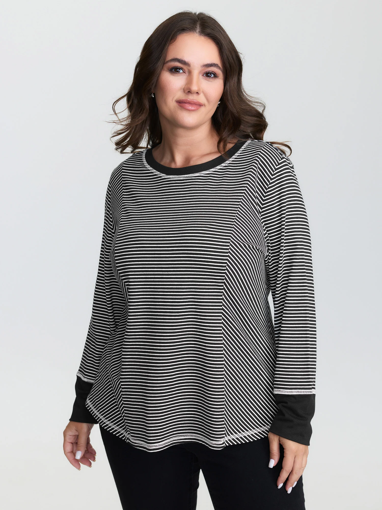 Striped Color Contrast Round Neck T-Shirt