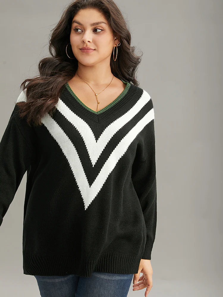 Striped Contrast Trim Long Sleeve Pullover - Image 3