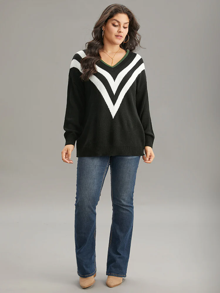 Striped Contrast Trim Long Sleeve Pullover - Image 4