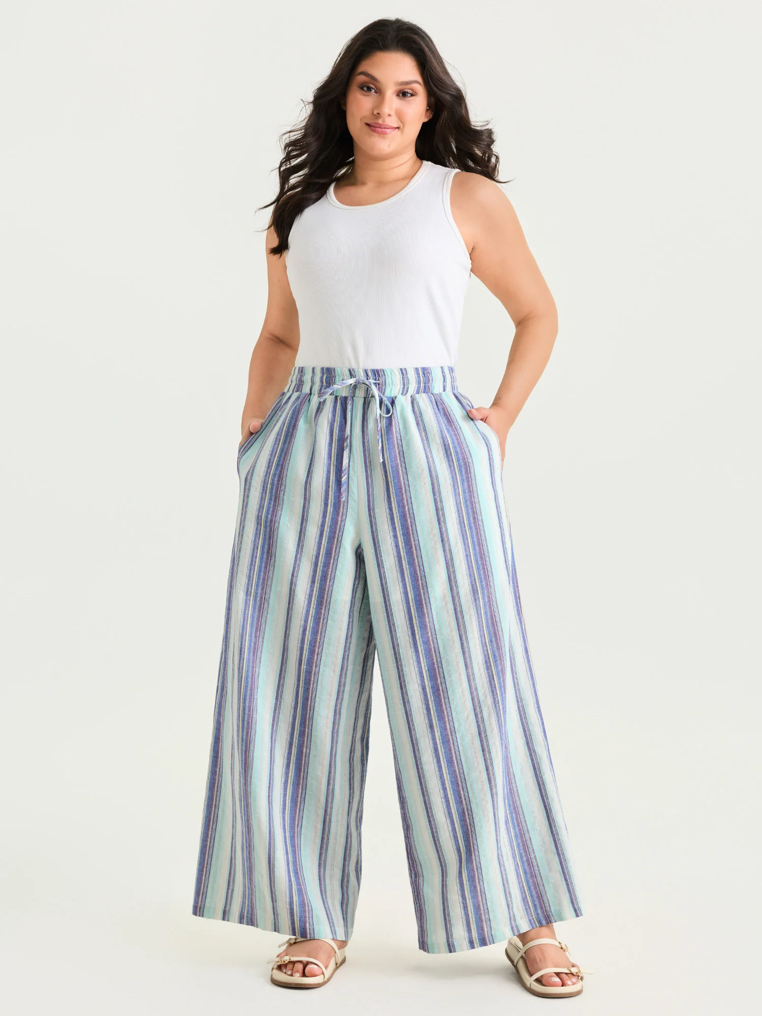 Striped Elastic Waist Wide Leg Pants