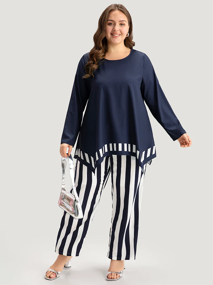 Striped Print Elastic Waist Woven Pants - Image 3
