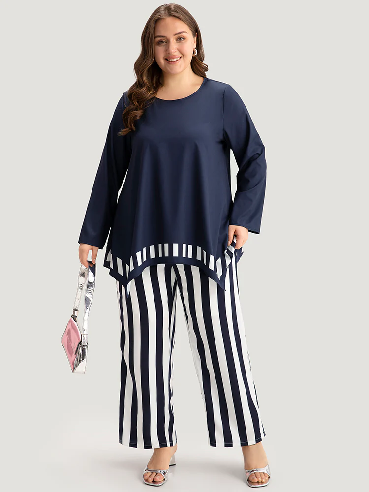 Striped Print Elastic Waist Woven Pants - Image 4