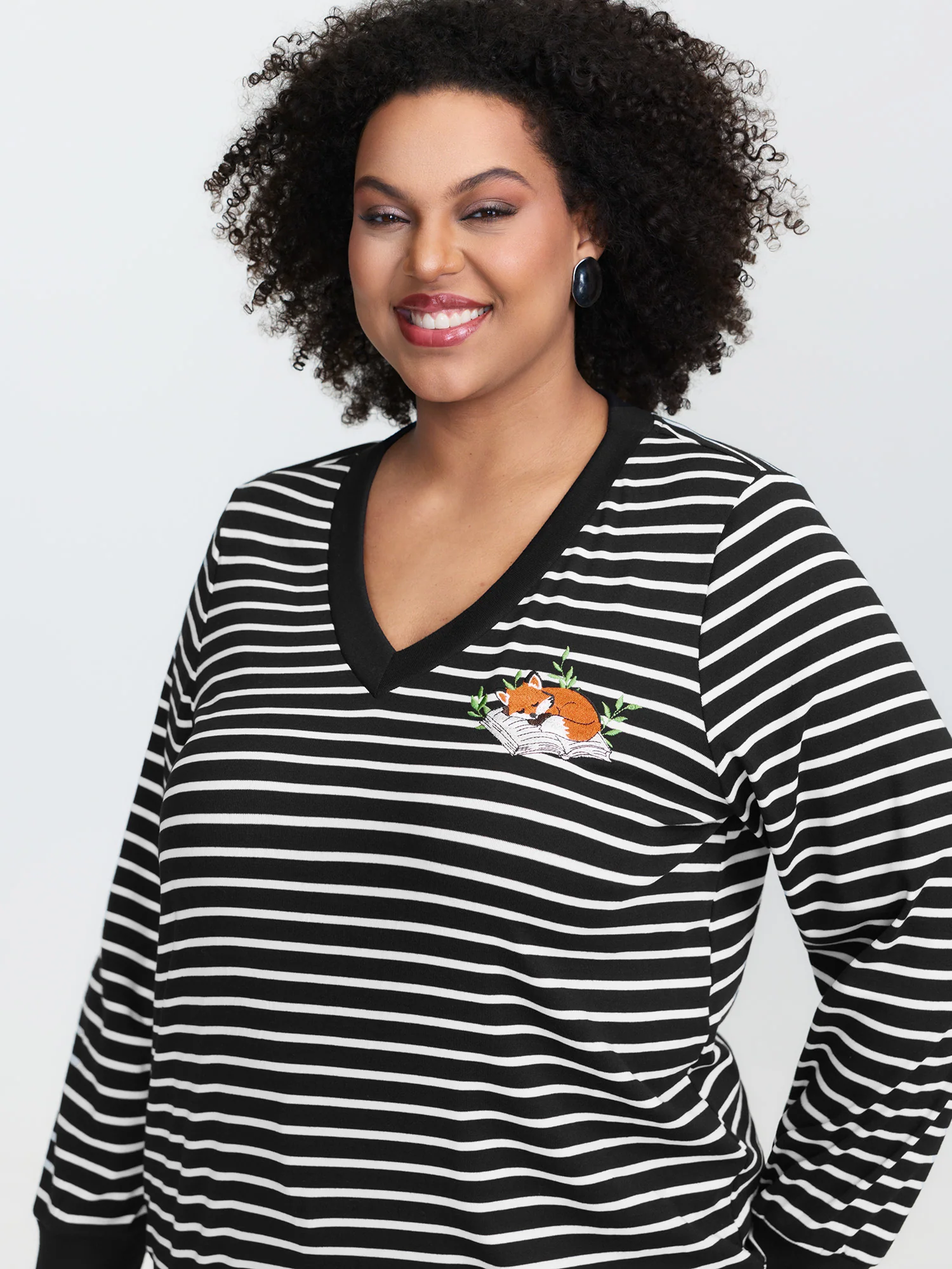 Striped Stretchy V-Neck Sweatshirt