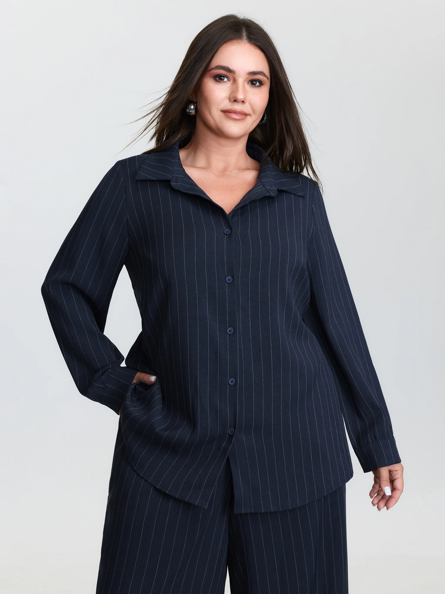 Striped Waist-Tie Button-Down Blouse