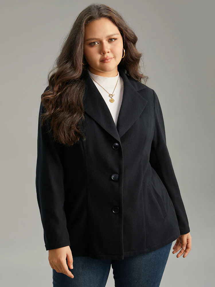 Suit Collar Plain Button Up Waistline Inside Coat