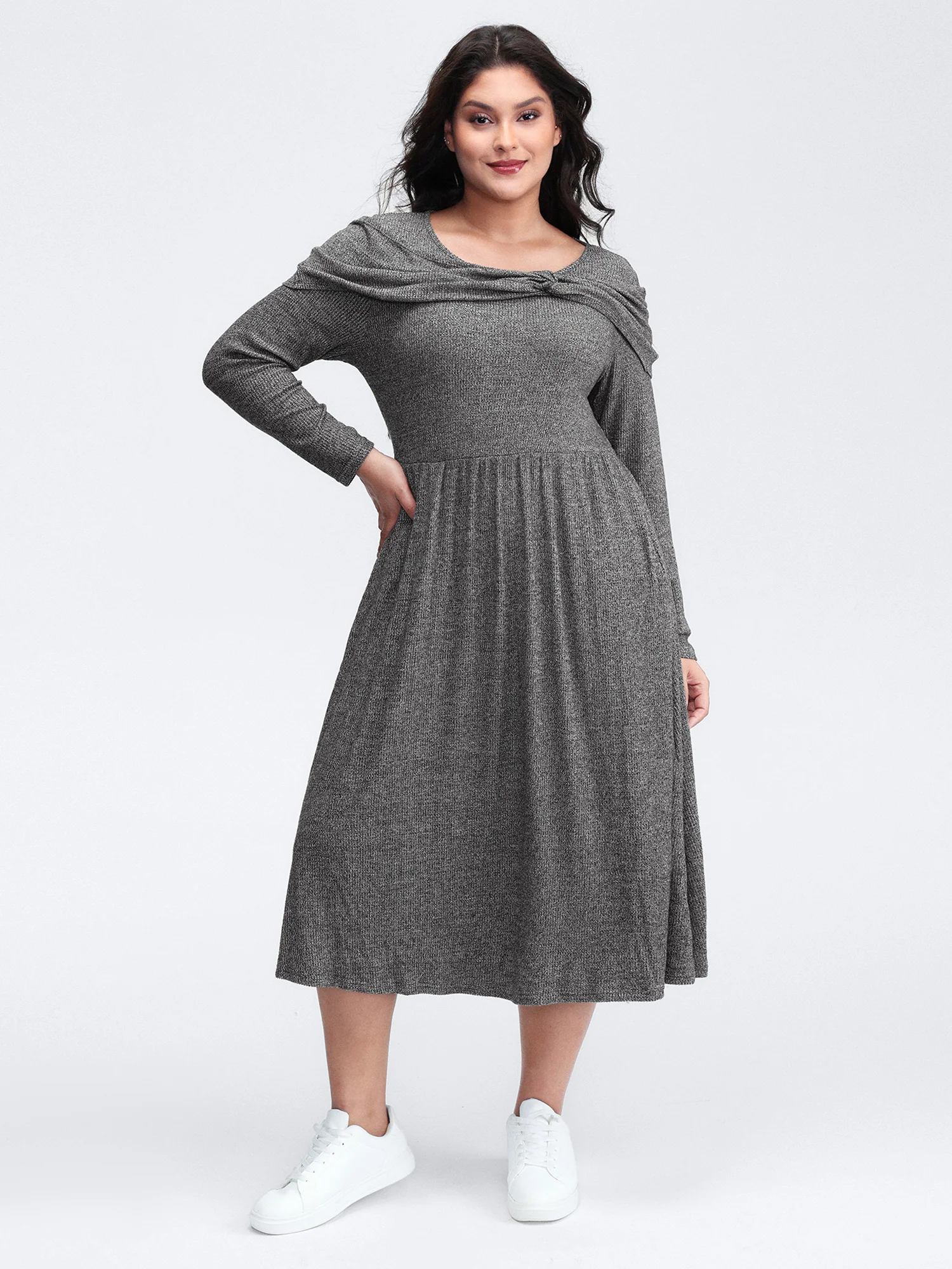 Supersoft Bowknot Stretchy Waist Midi Dress