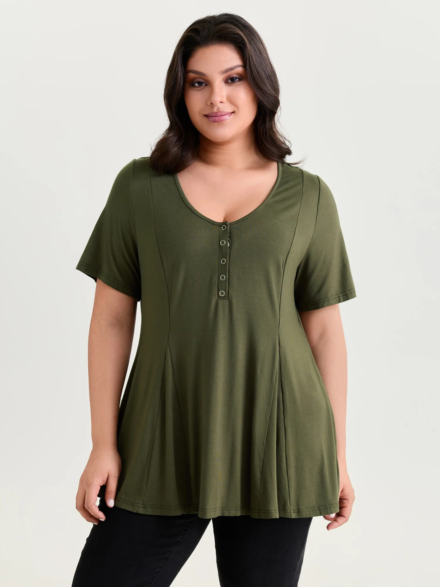Supersoft Button Detail Fit And Flare T-Shirt