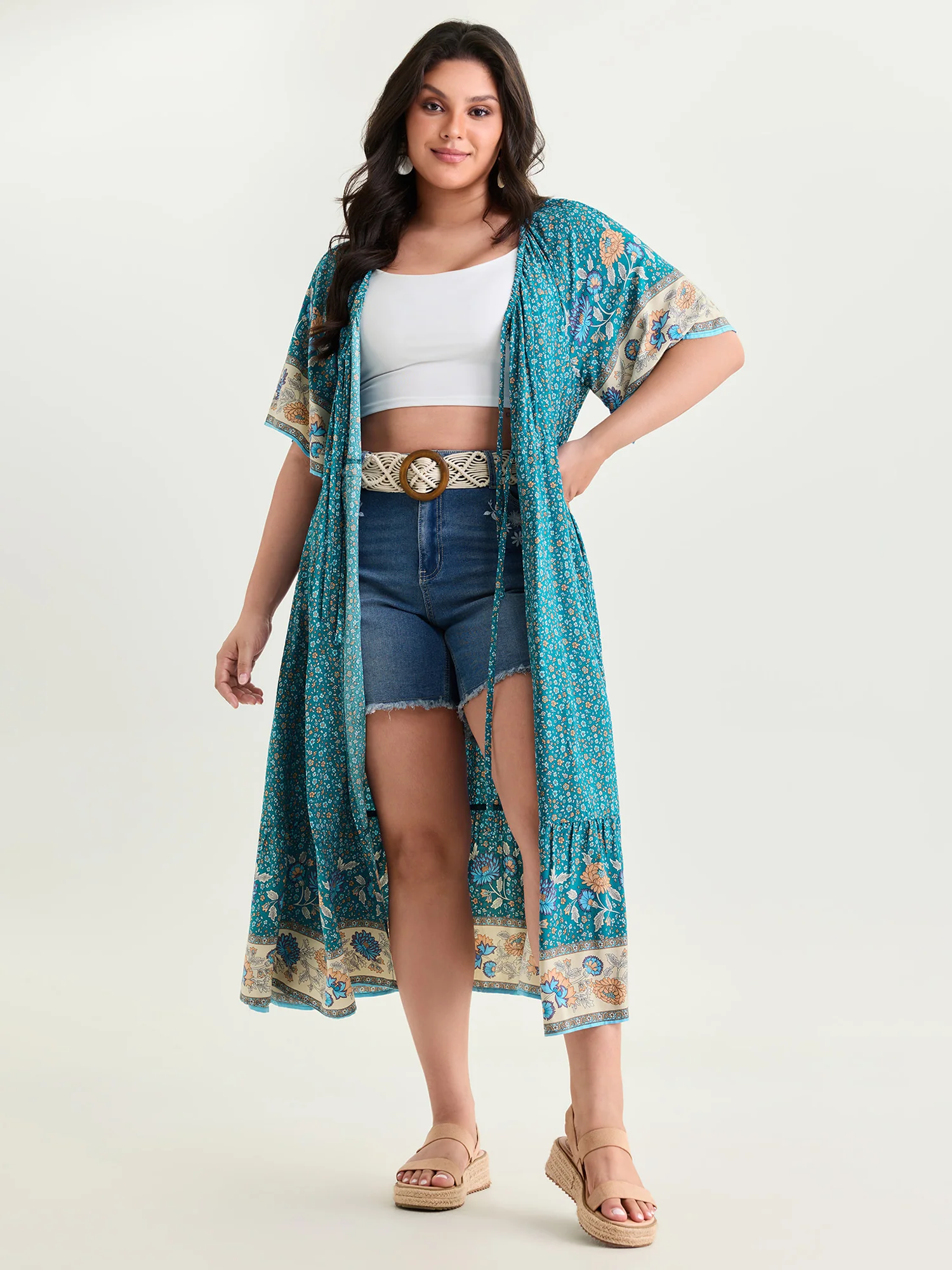 Supersoft Color Contrast Flowy Kimono - Image 2
