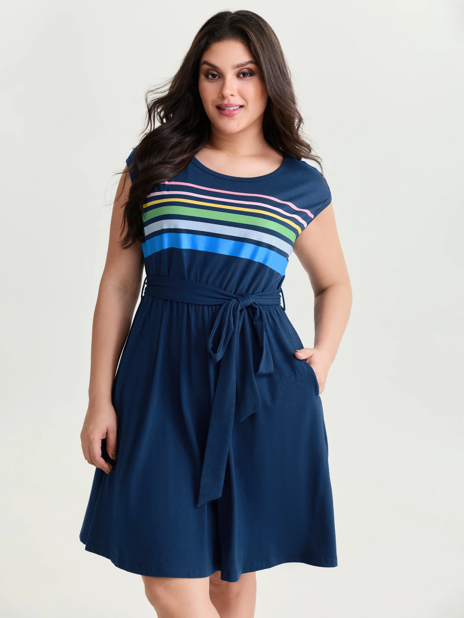 Supersoft Colorful Striped Print Mini Dress