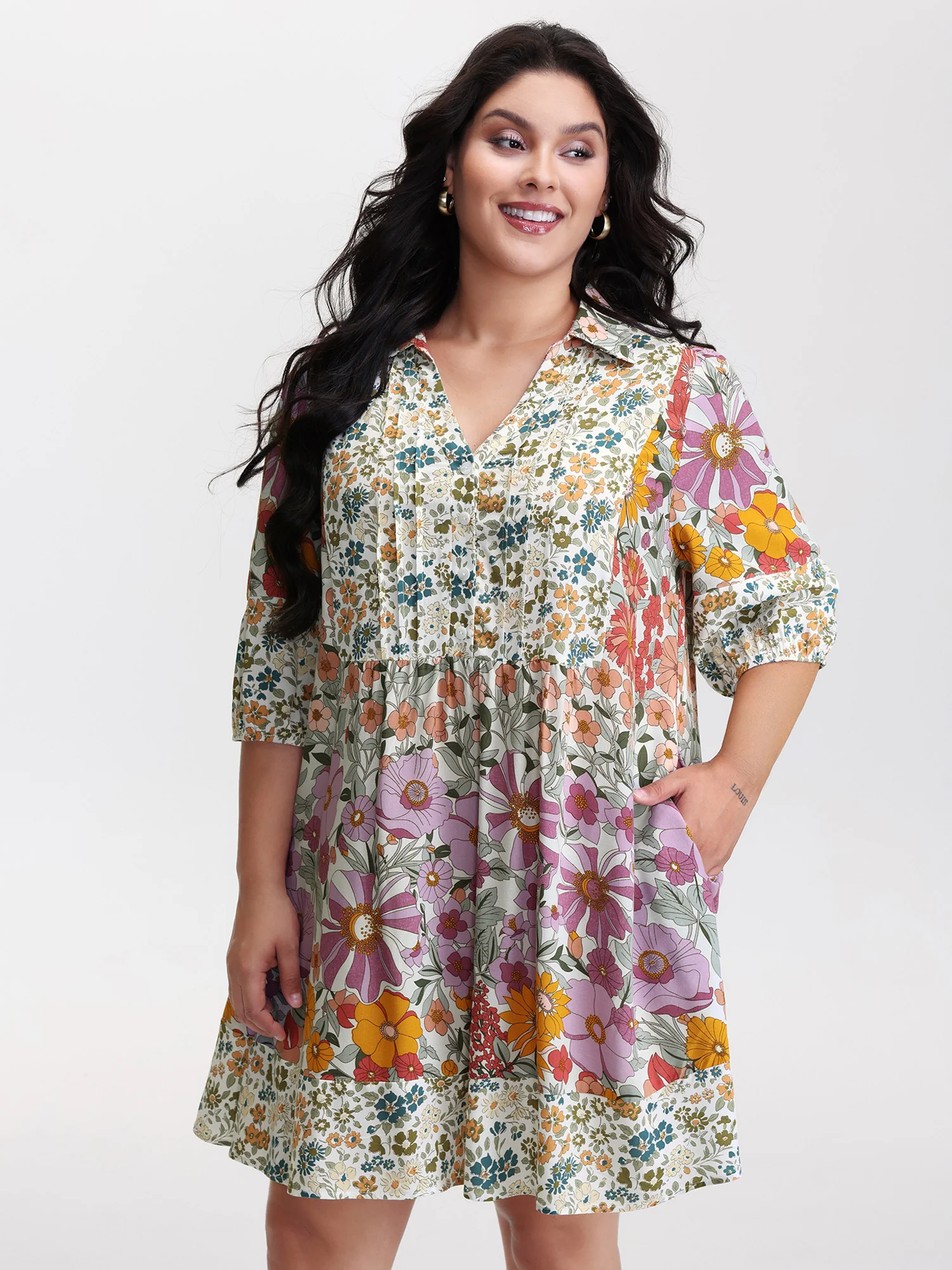 Supersoft Floral Mosaic Collar Mini Dress