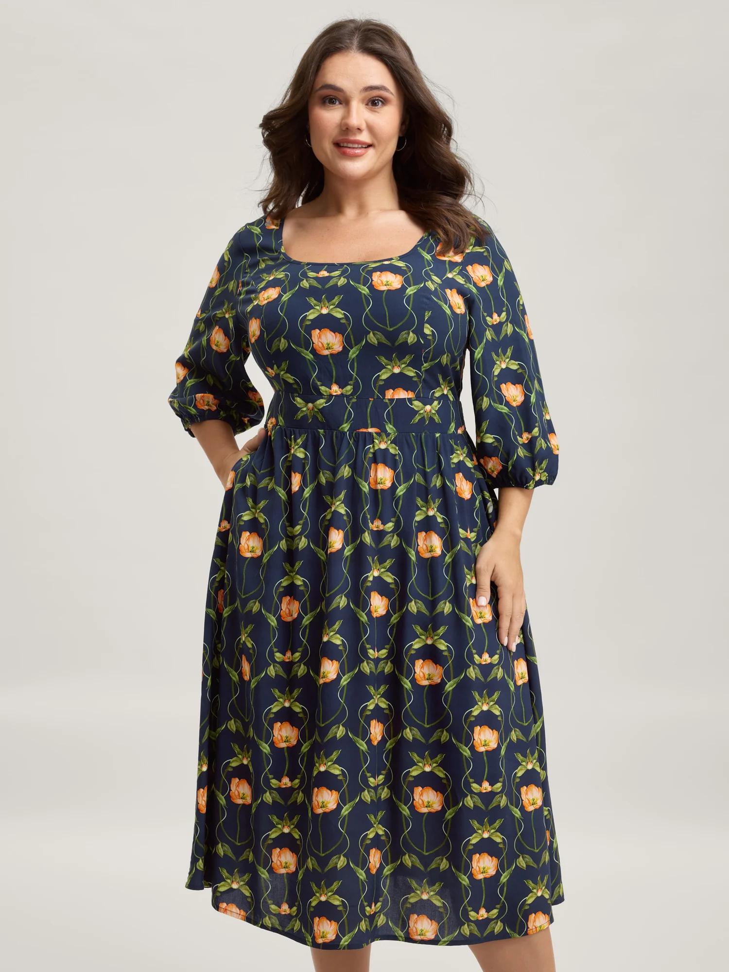 Supersoft Floral Print Shirred Midi Dress