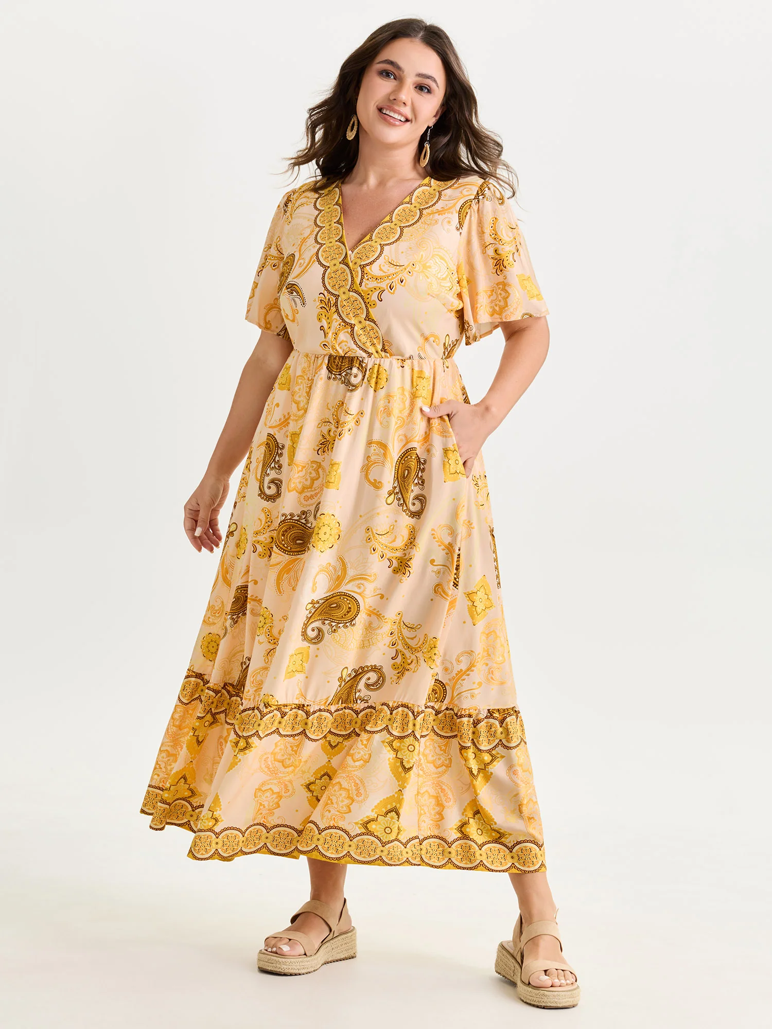 Supersoft Paisley Print V-Neck Midi Dress