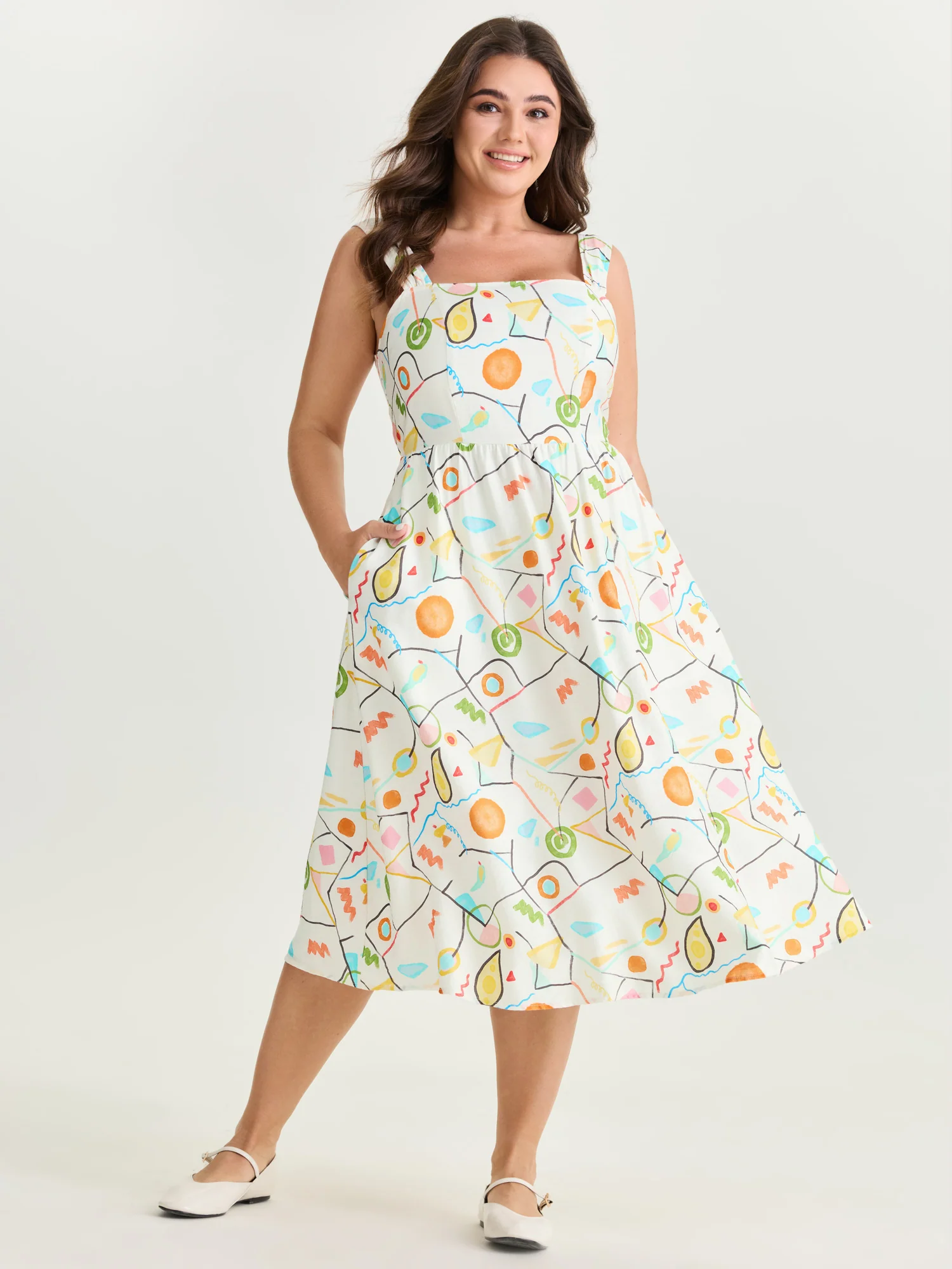 Supersoft Playful Abstract Print Midi Dress