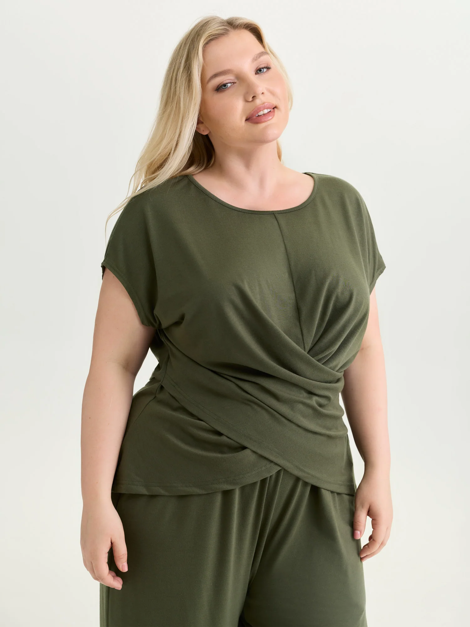 Supersoft Stretchy Overlap Pleated Knit Top