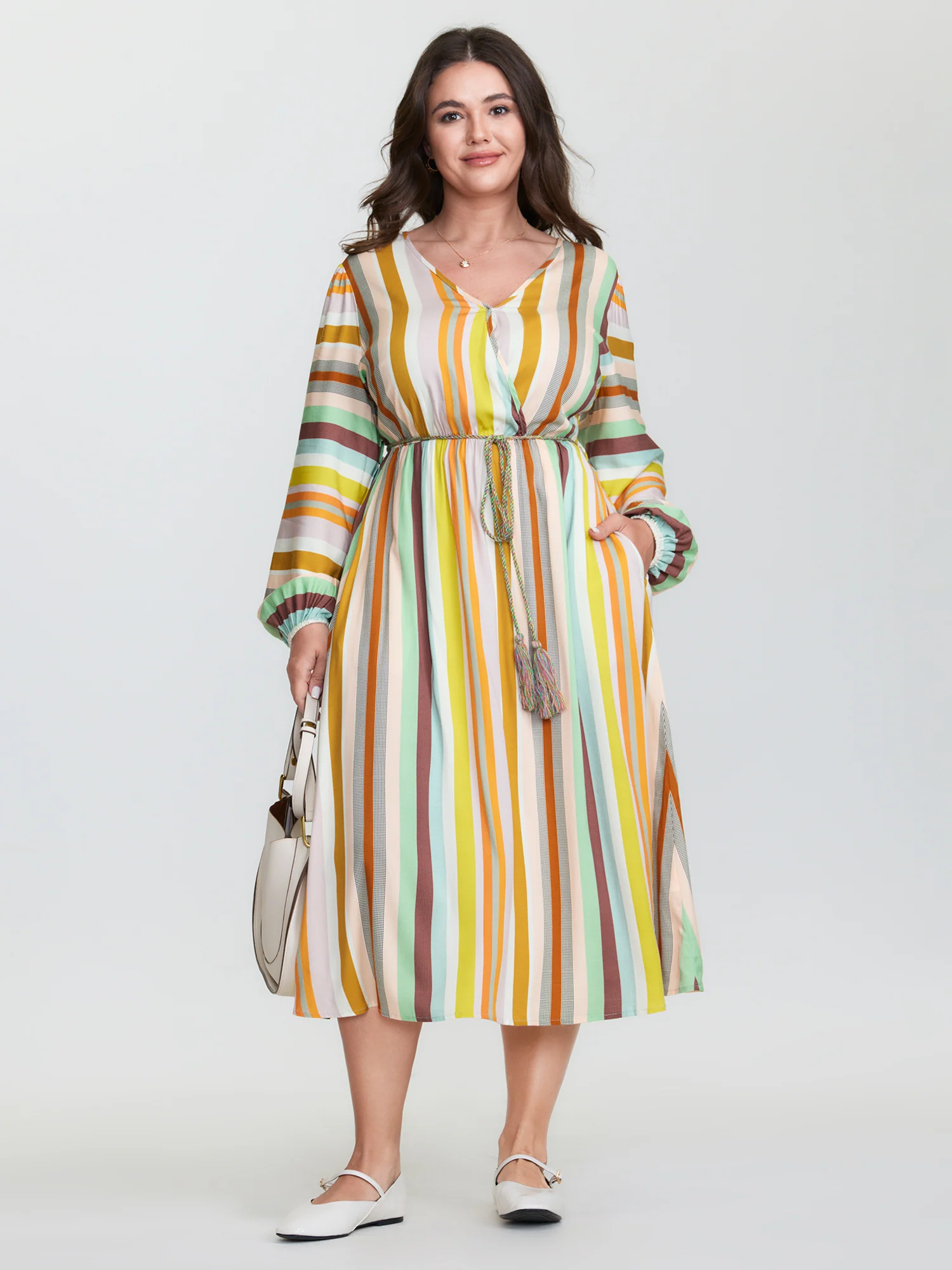 Supersoft Striped Wrap Neckline Midi Dress