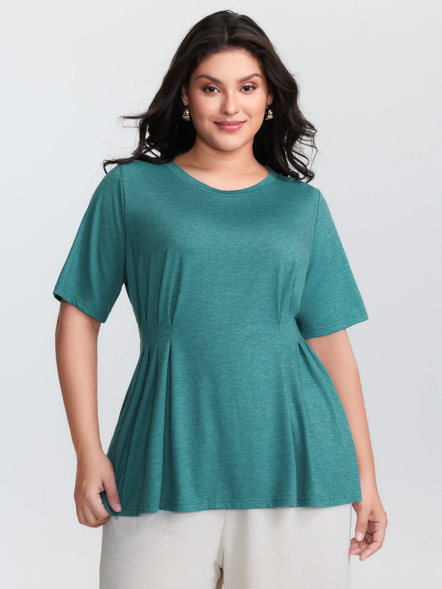 Supersoft Waist-Defining Pleated T-Shirt